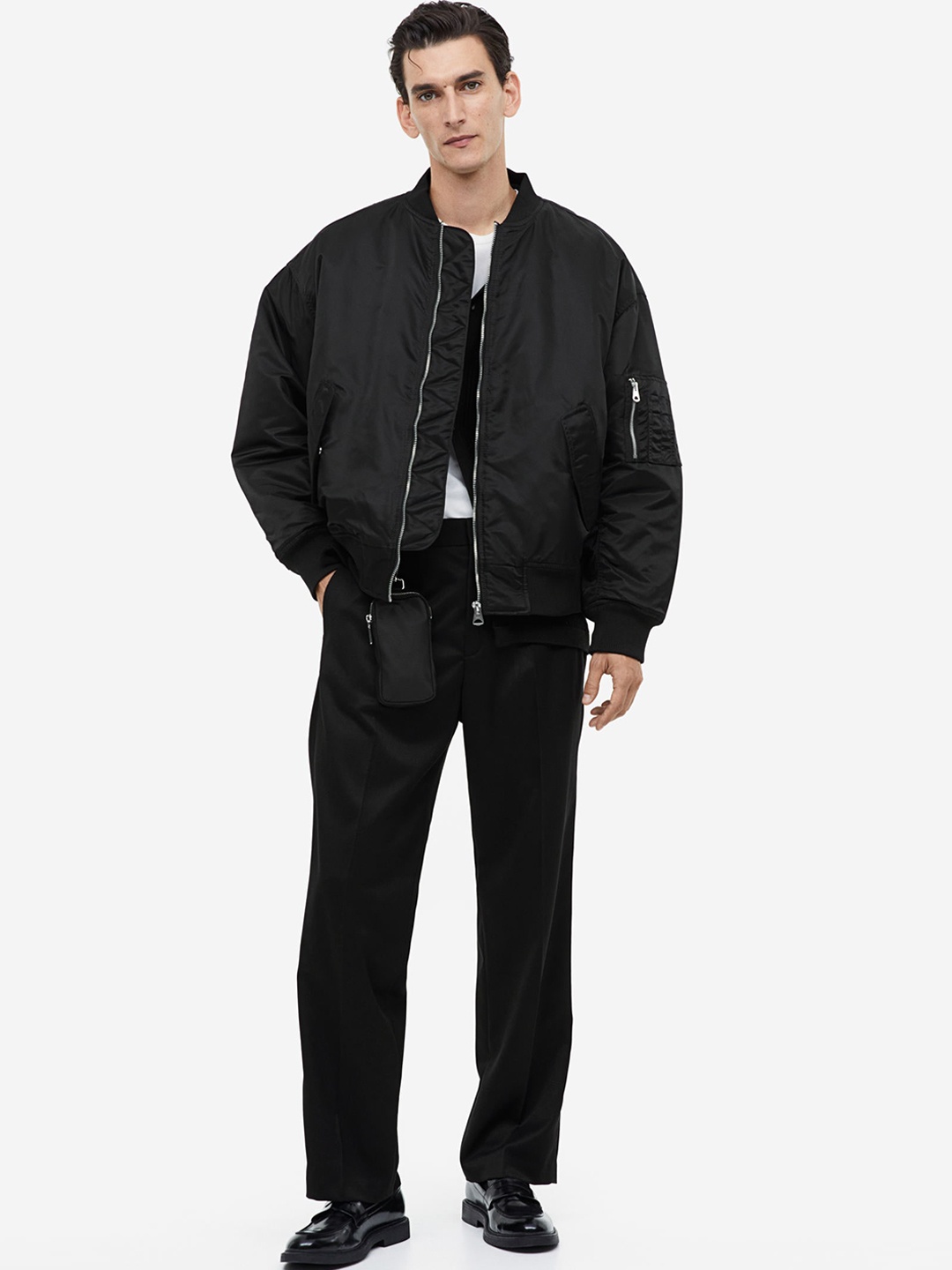 

H&M Loose Fit Bomber Jacket, Black