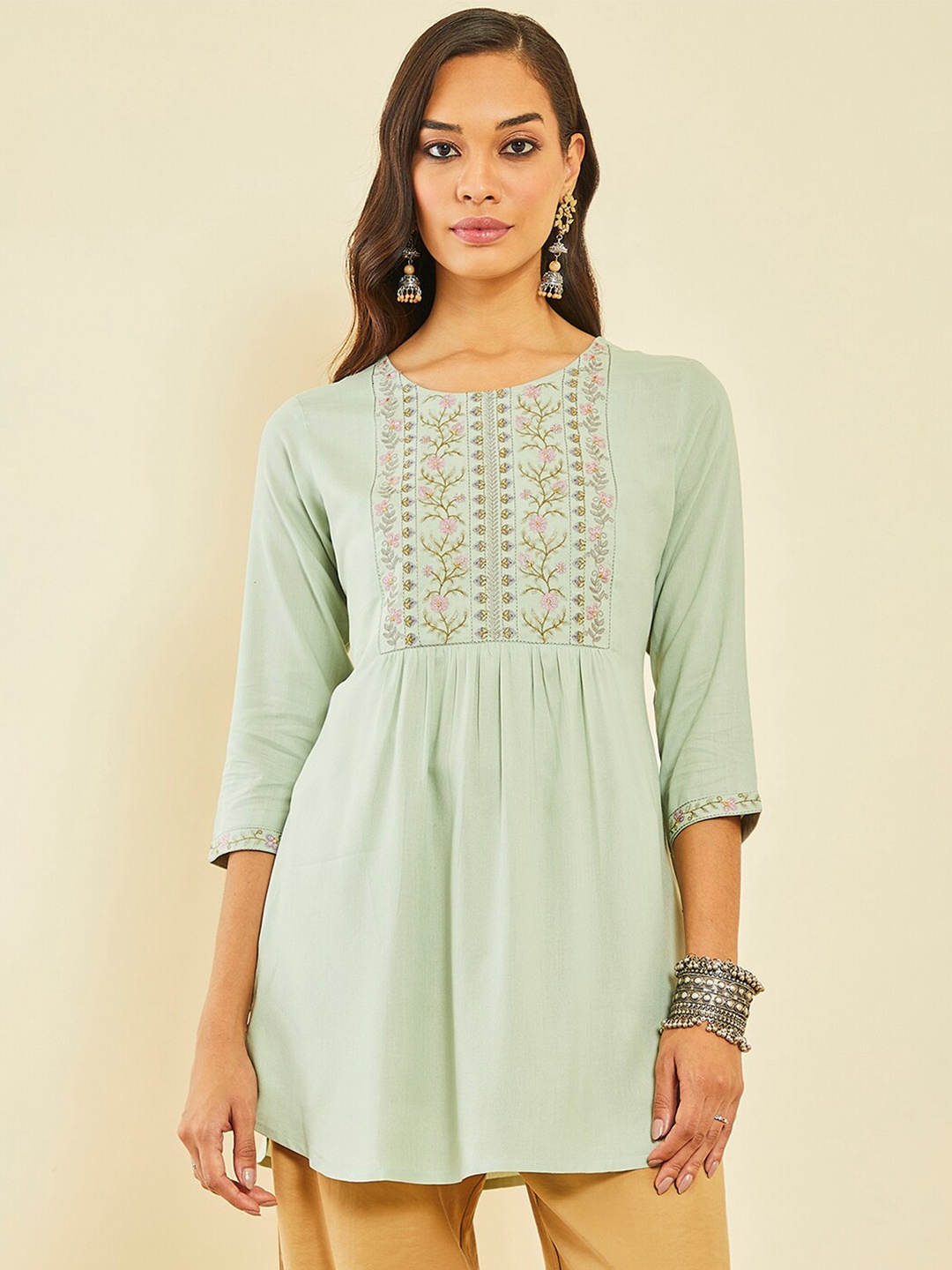 

Soch Floral Embroidered Gathers Tunic, Green