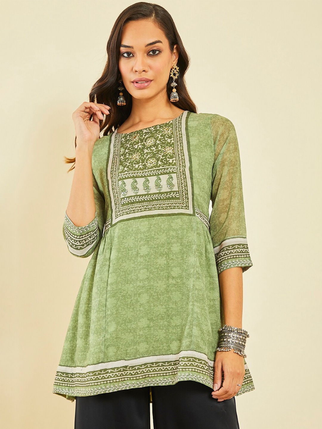 

Soch Floral Printed A-Line Kurti, Green