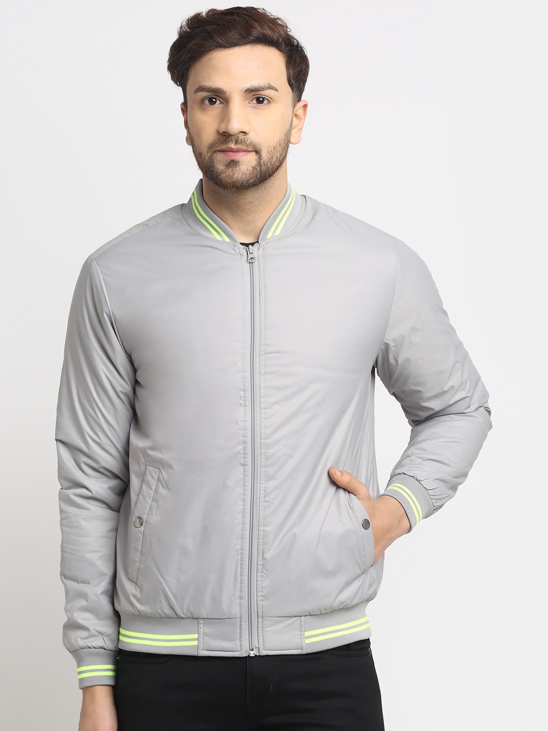 

HOUSE OF VEDAS Lightweight Bomber Jacket, Grey
