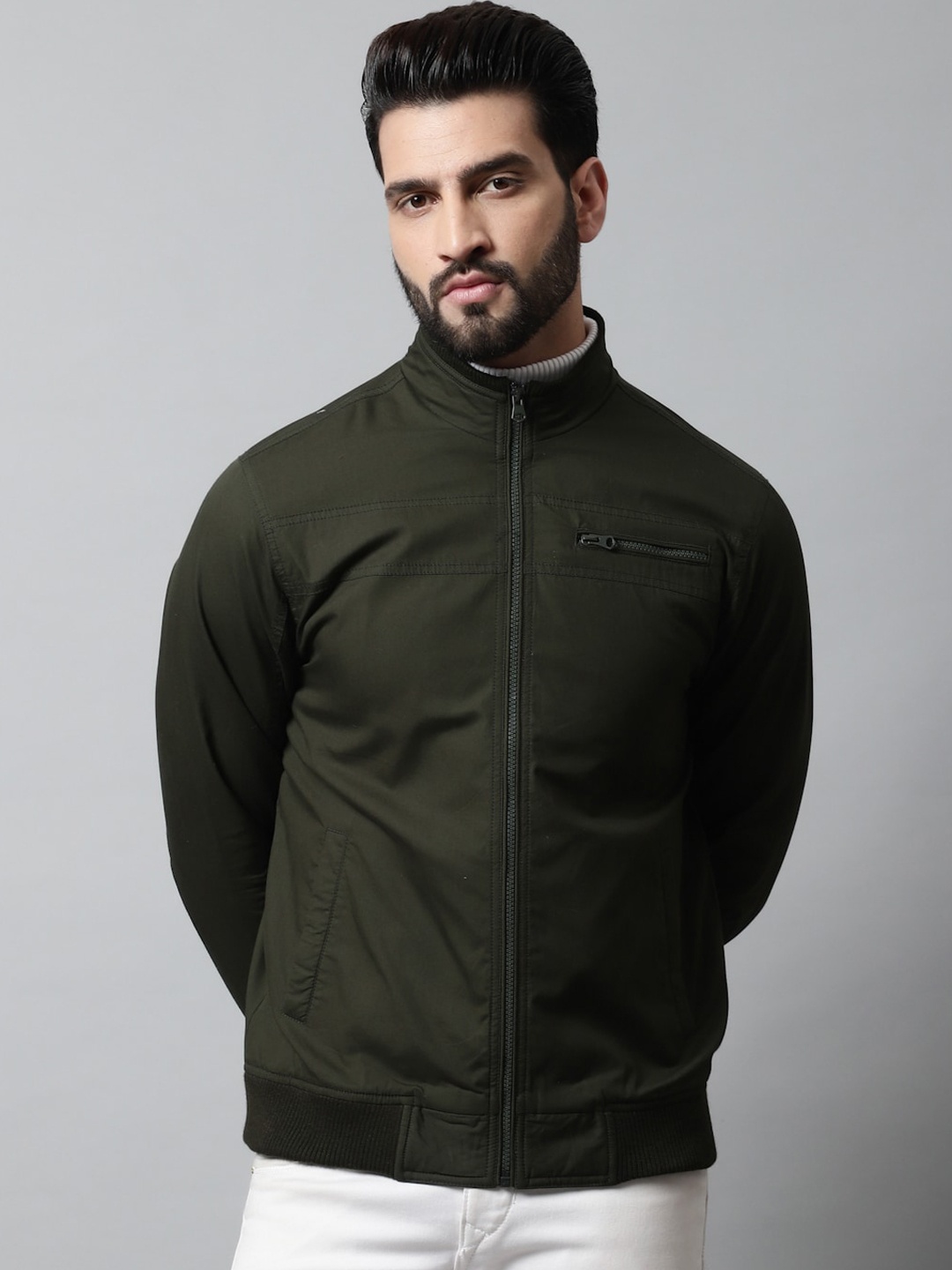 

HOUSE OF VEDAS Men Khaki Colourblocked Lightweight Outdoor Bomber Jacket
