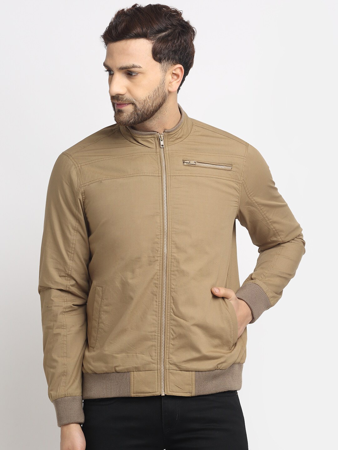 

HOUSE OF VEDAS Stand Collar Lightweight Outdoor Pure Cotton Padded Jacket, Khaki