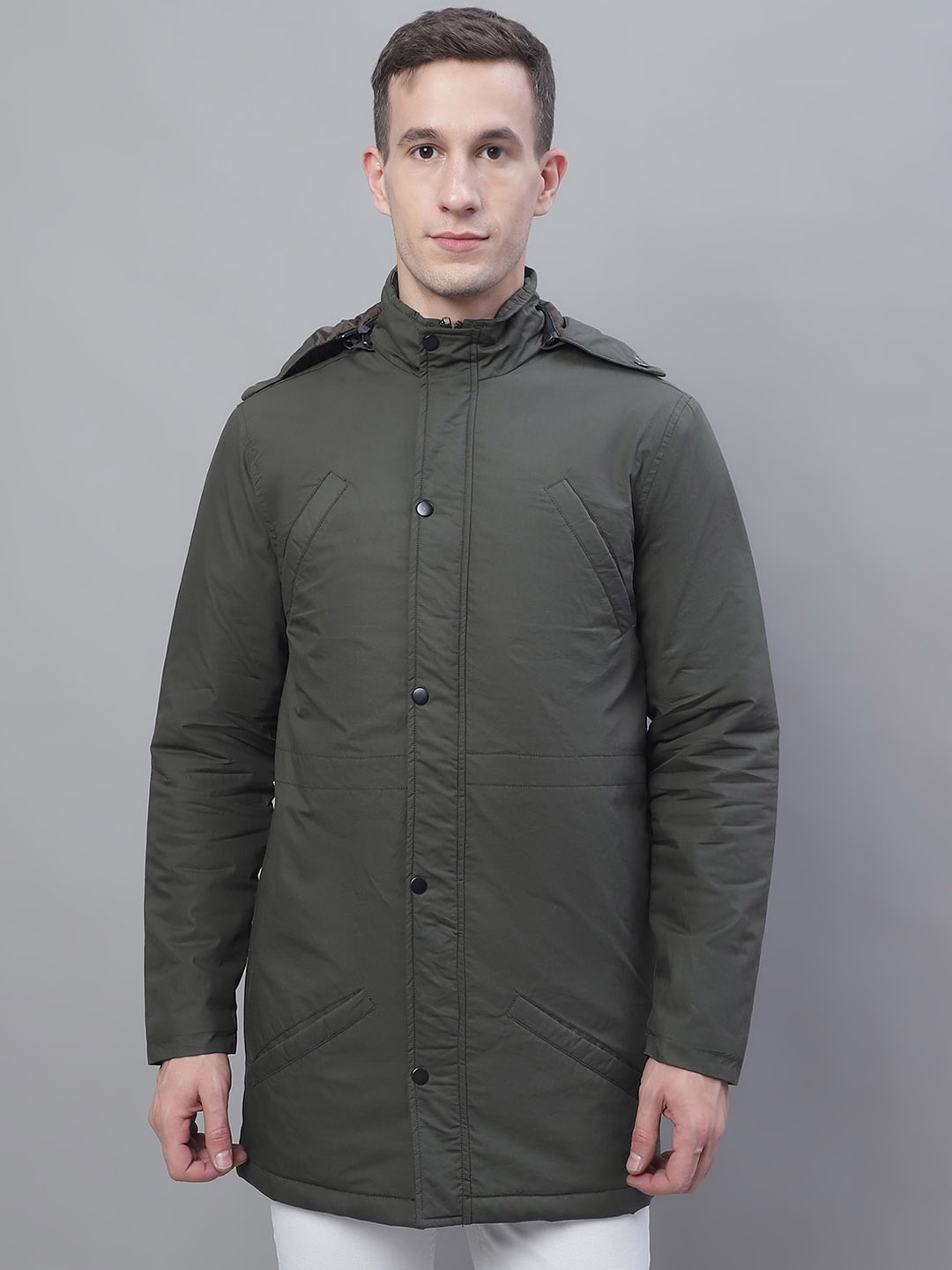 

HOUSE OF VEDAS Men Olive Green Lightweight Longline Outdoor Puffer Jacket