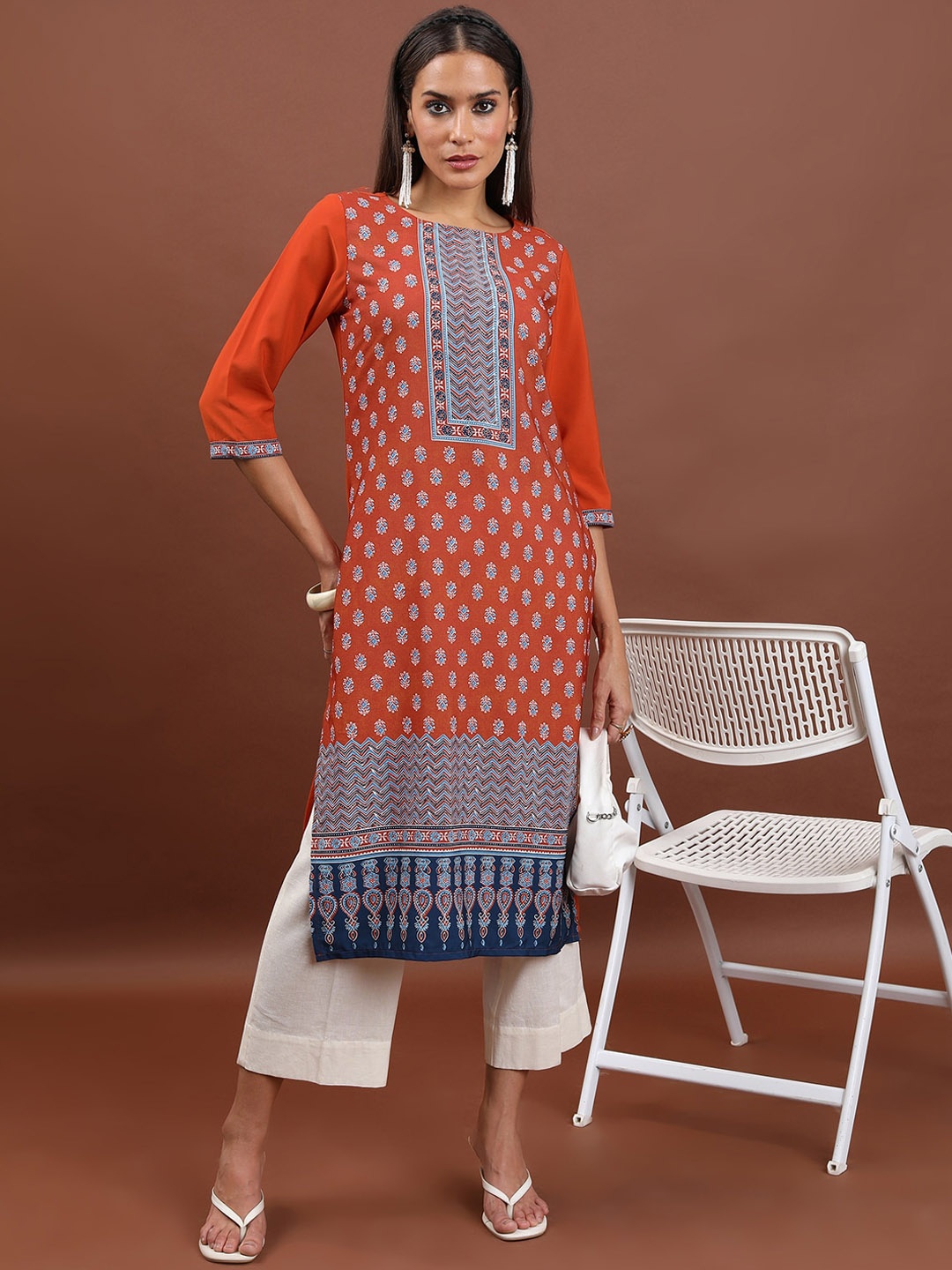 

Vishudh Ethnic Printed Straight Kurta, Rust