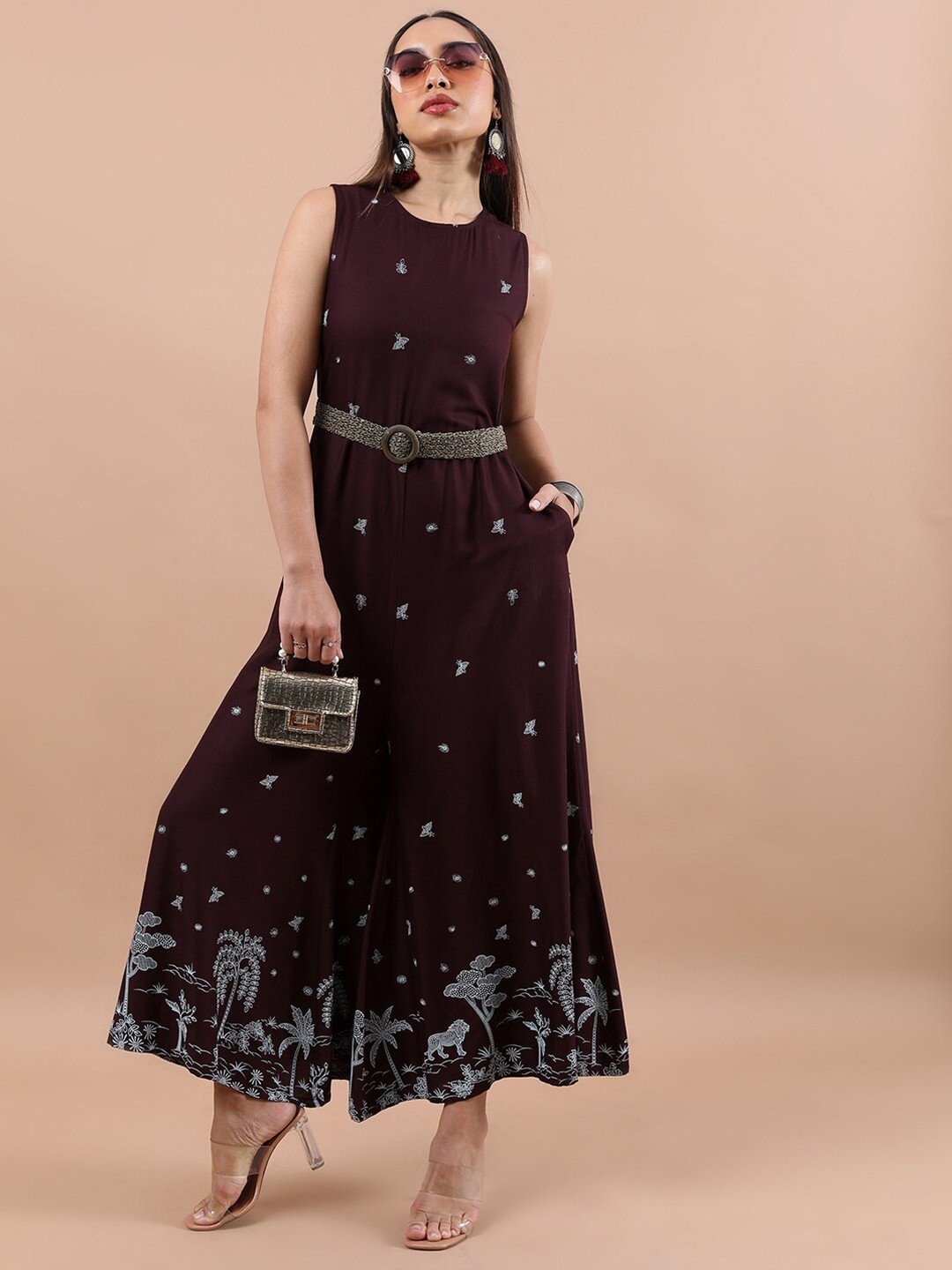 

Vishudh Ethnic Motifs Printed Basic Jumpsuit, Purple