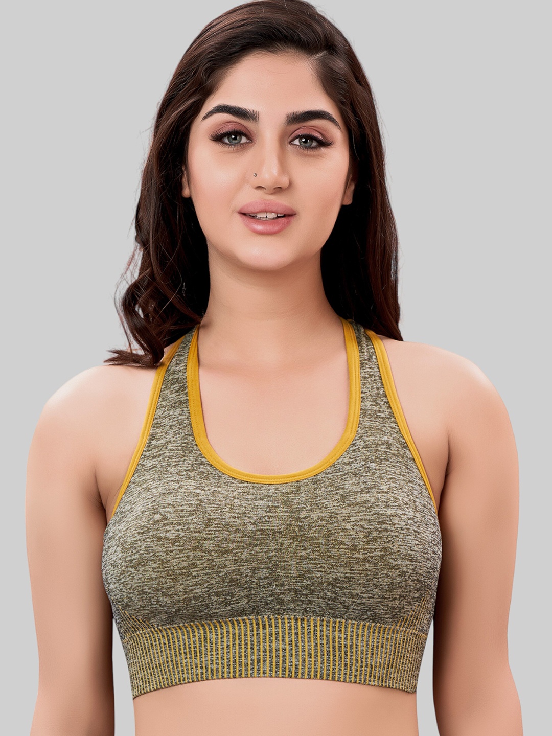 

PLUMBURY Full Coverage Removable Padding Seamless Sports Bra, Yellow