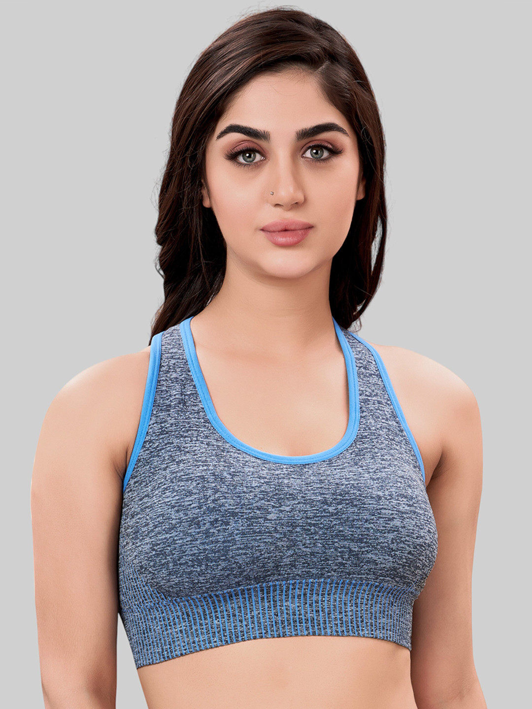 

PLUMBURY Full Coverage Removable Padding Seamless Sports Bra, Blue