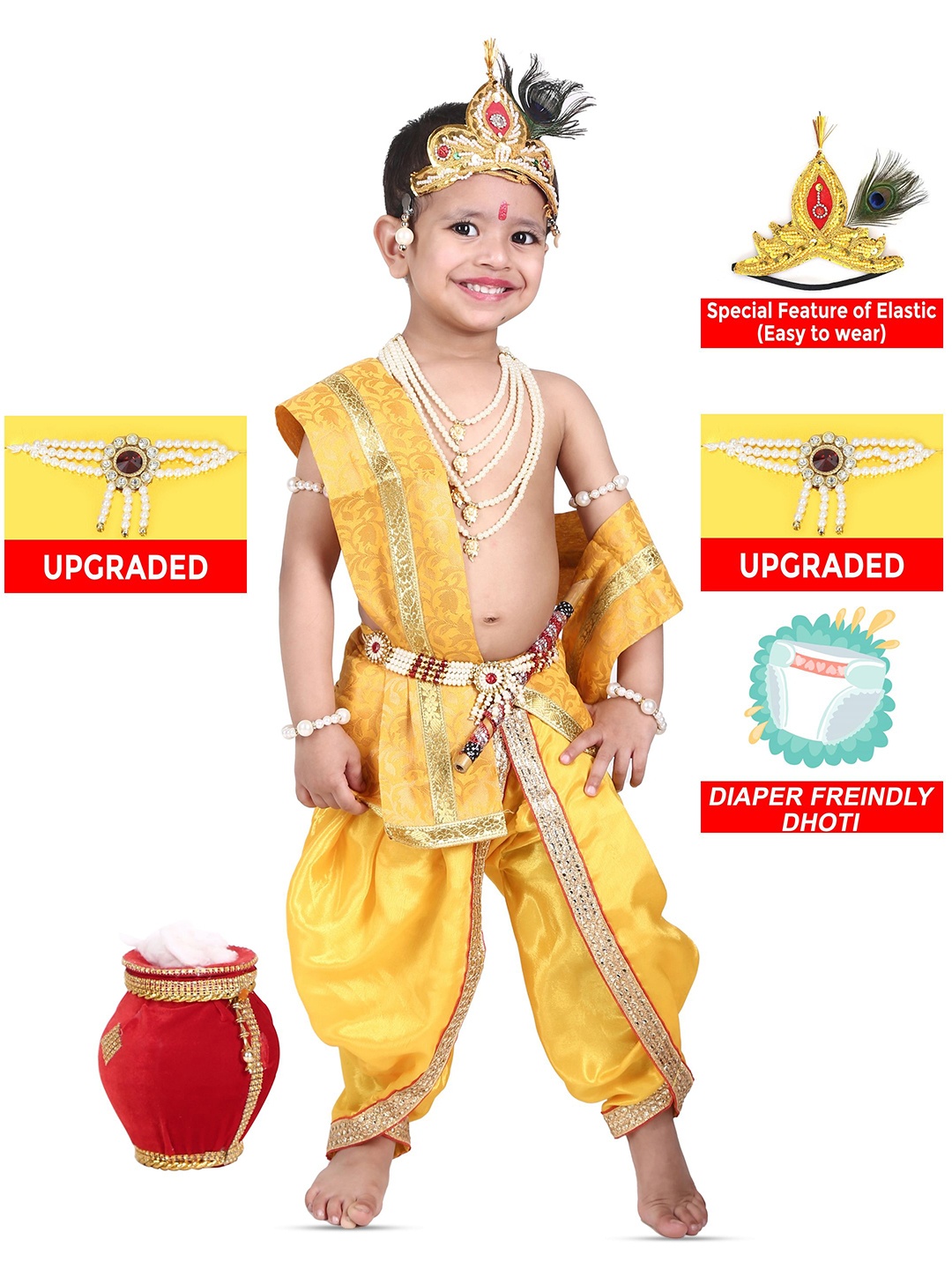 

RAJ FANCY DRESSES Unisex Kids Krishna Costume Ethnic Clothing Set, Yellow