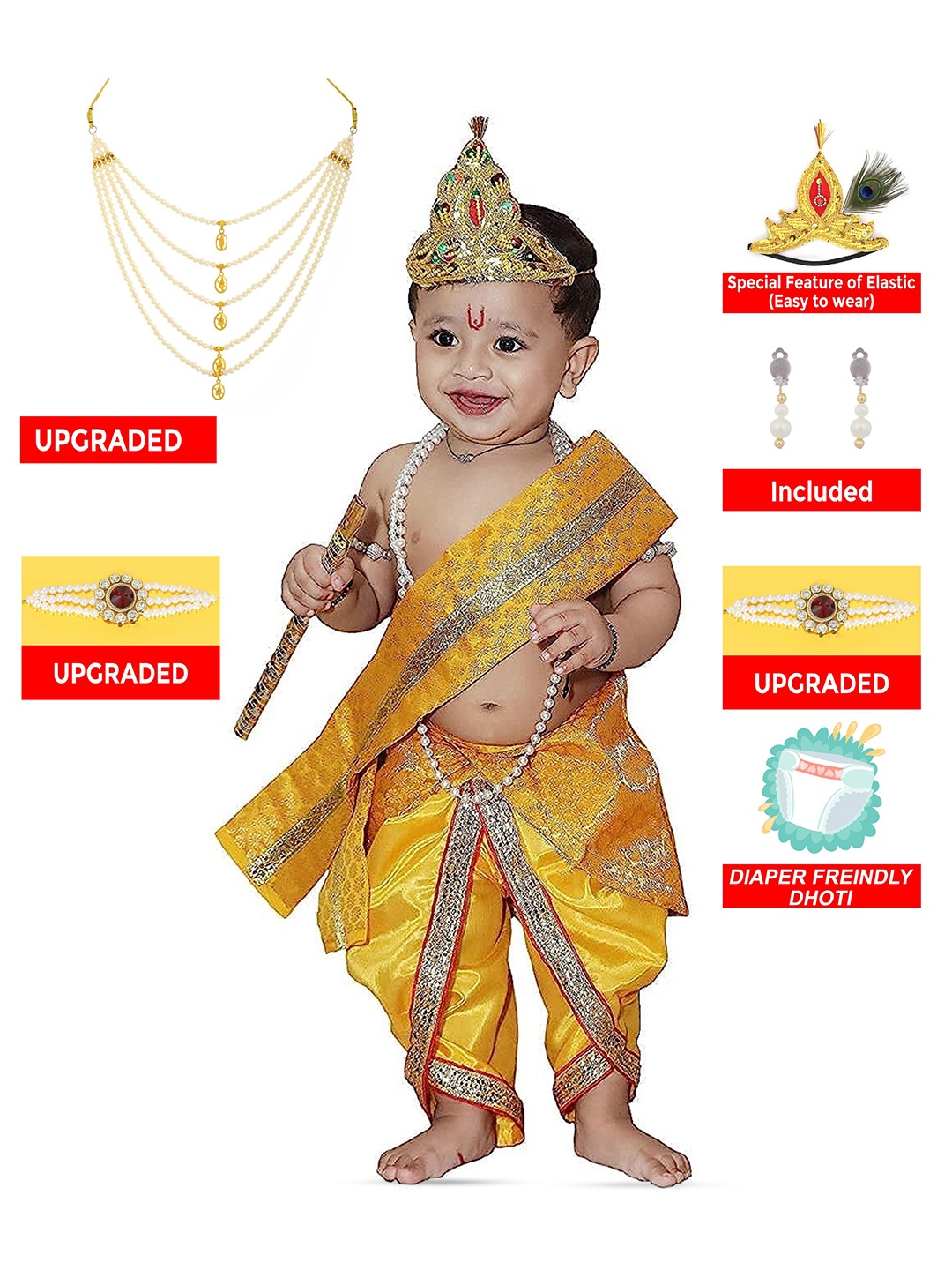 

RAJ FANCY DRESSES Unisex Kids Krishna Costume Ethnic Clothing Set, Yellow