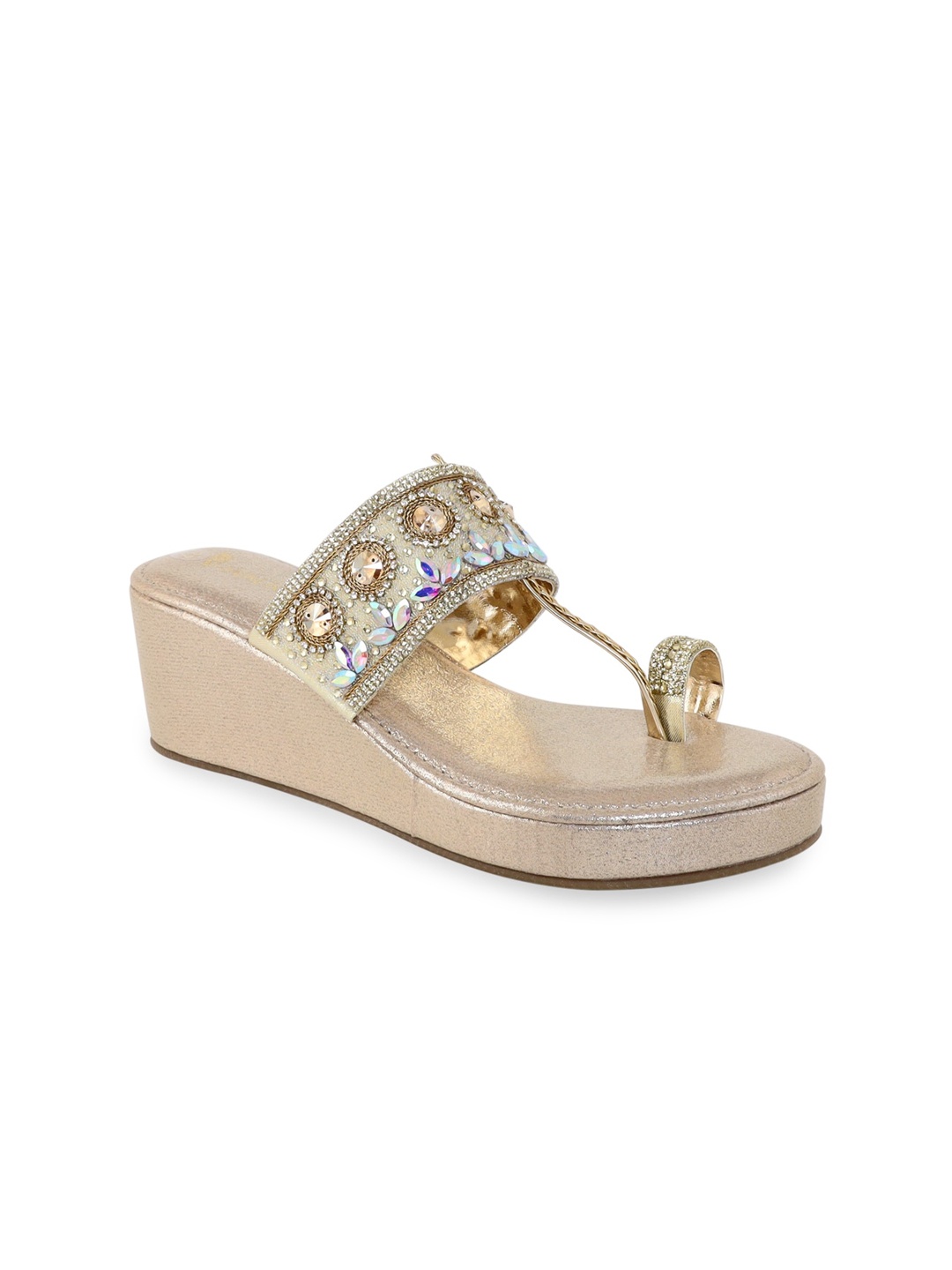 

V-WALK Embellished Party One Toe Wedges, Gold