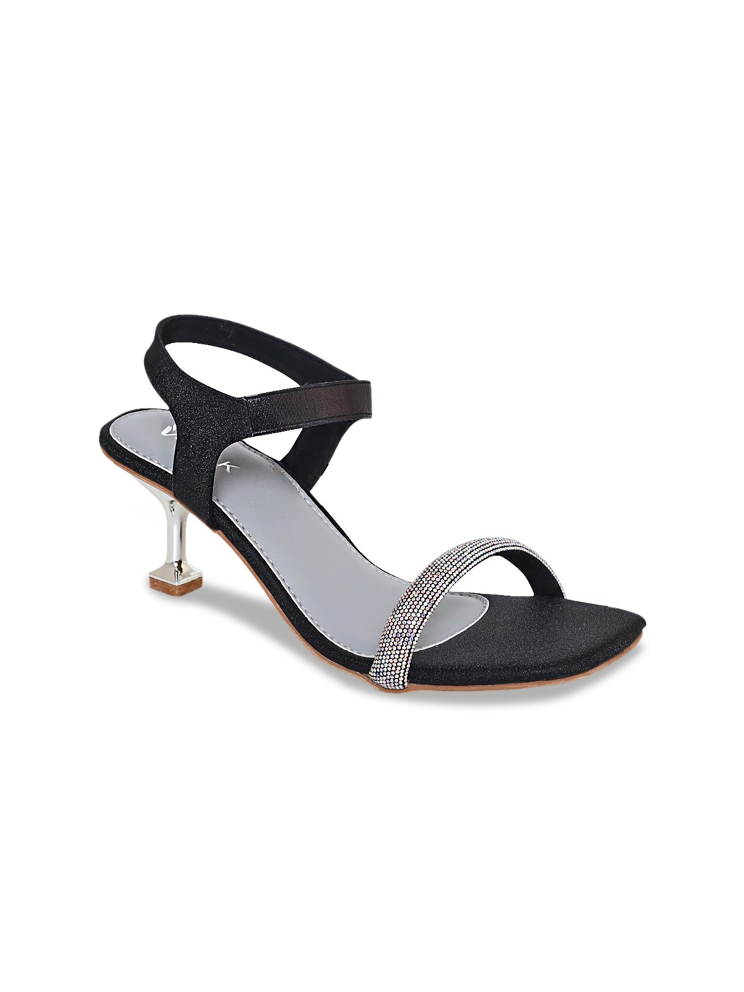 

V-WALK Embellished Party Open Toe Block Heels With Backstrap, Black