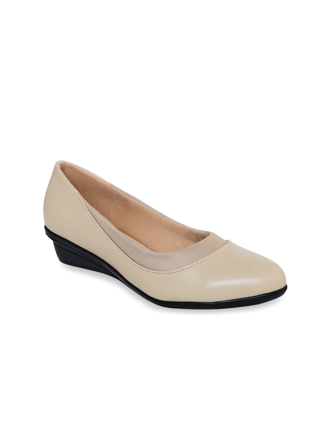 

V-WALK Round Toe Wedge Heel Pumps, Beige
