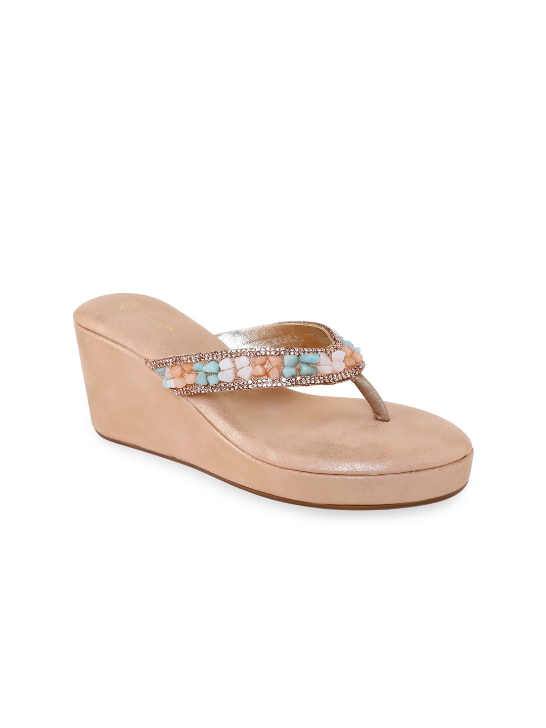

V-WALK Embellished Party Open Toe Wedges, Rose gold