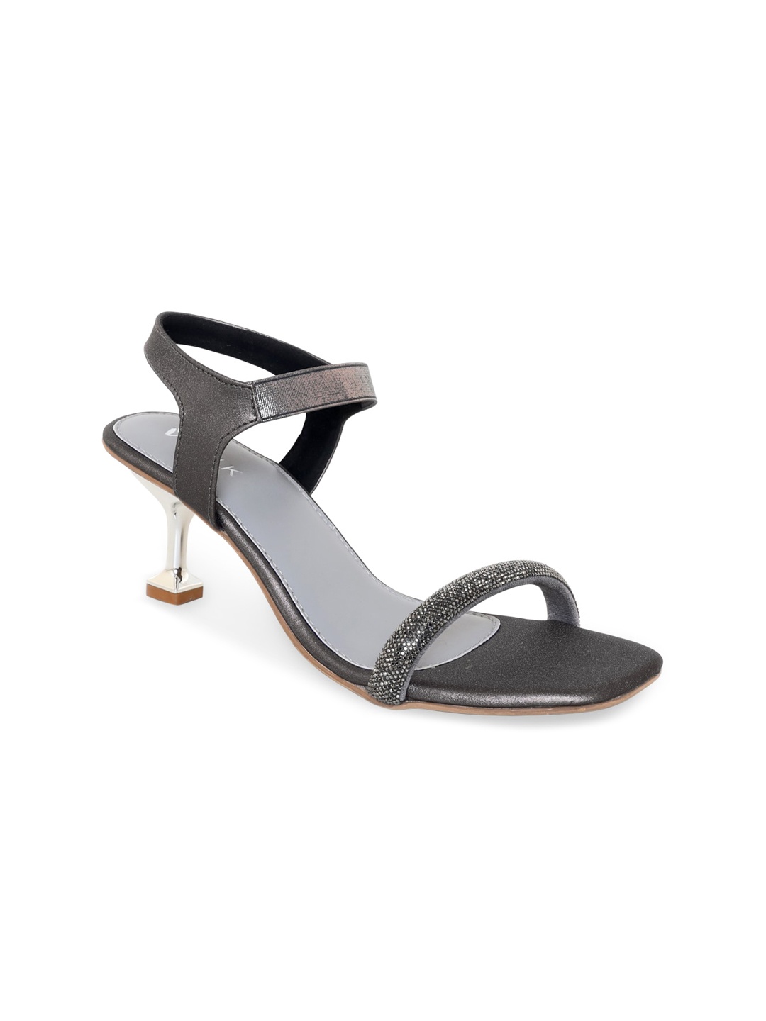 

V-WALK Embellished Open Toe Block Heels With Backstrap, Grey