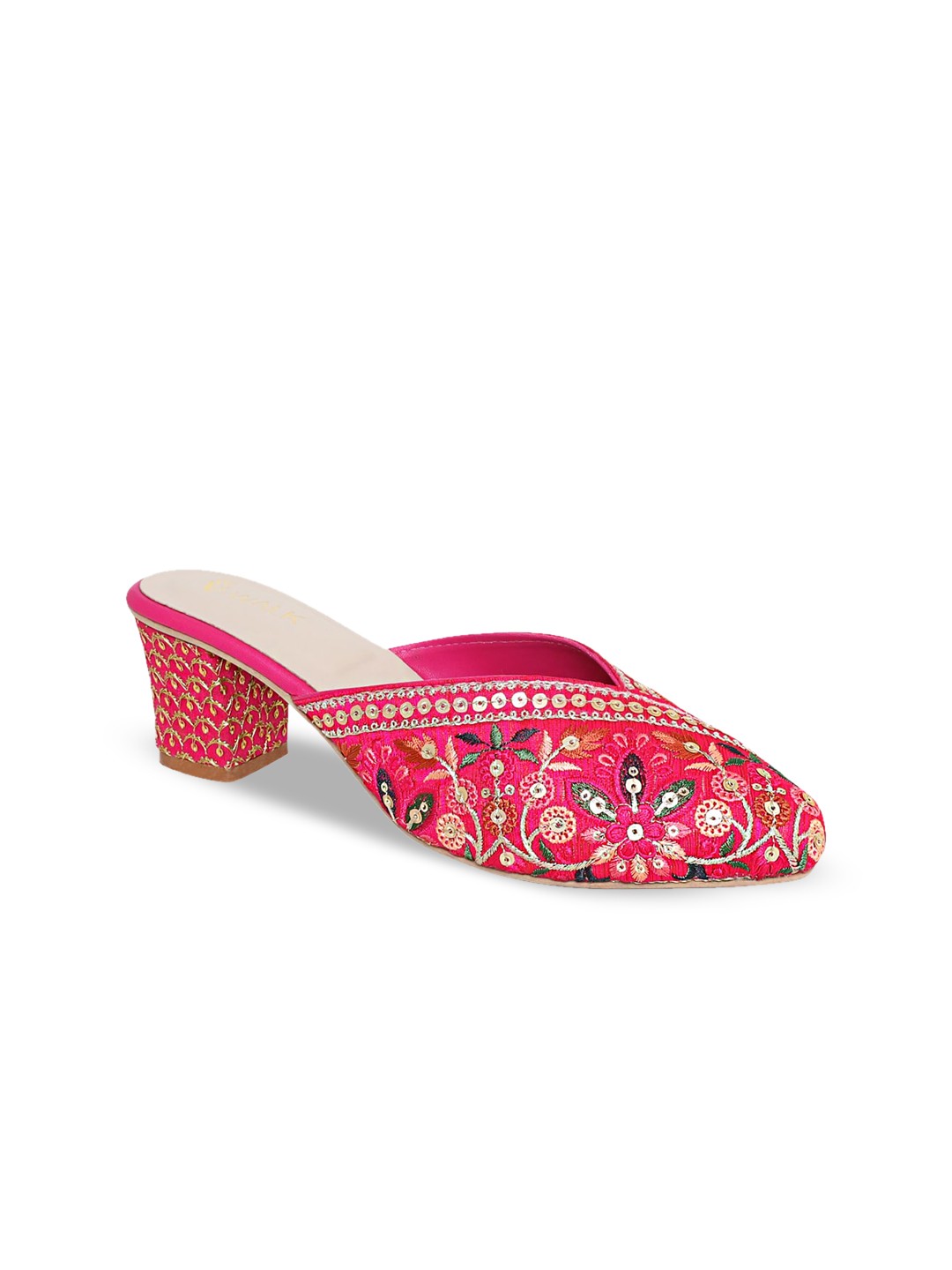 

V-WALK Embroidered Block Heel Mules, Red