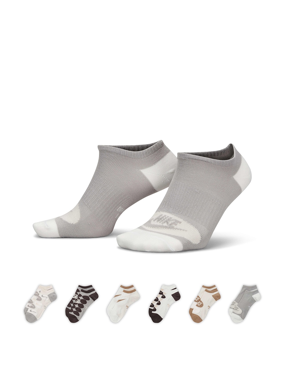 

Nike Women Pack Of 6 Colourblocked Ankle-Length No-Show Socks, Grey