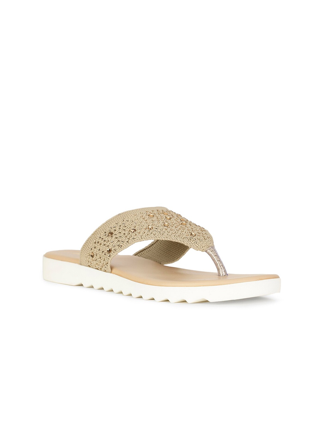 

Bata Embellished T-Strap Flats, Beige