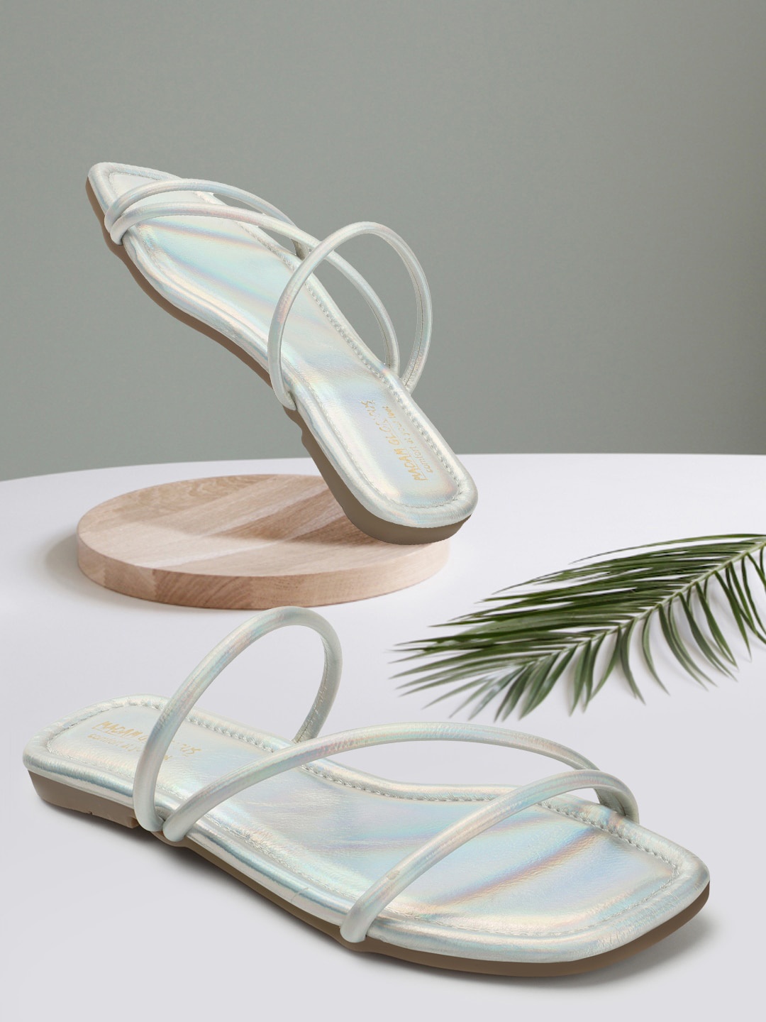 

madam glorious Slip-On Open Toe Flats, Silver