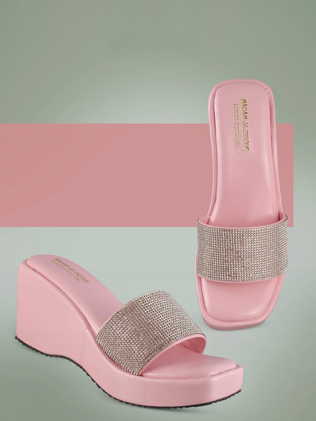 

madam glorious Embellished Wedge Heels, Pink