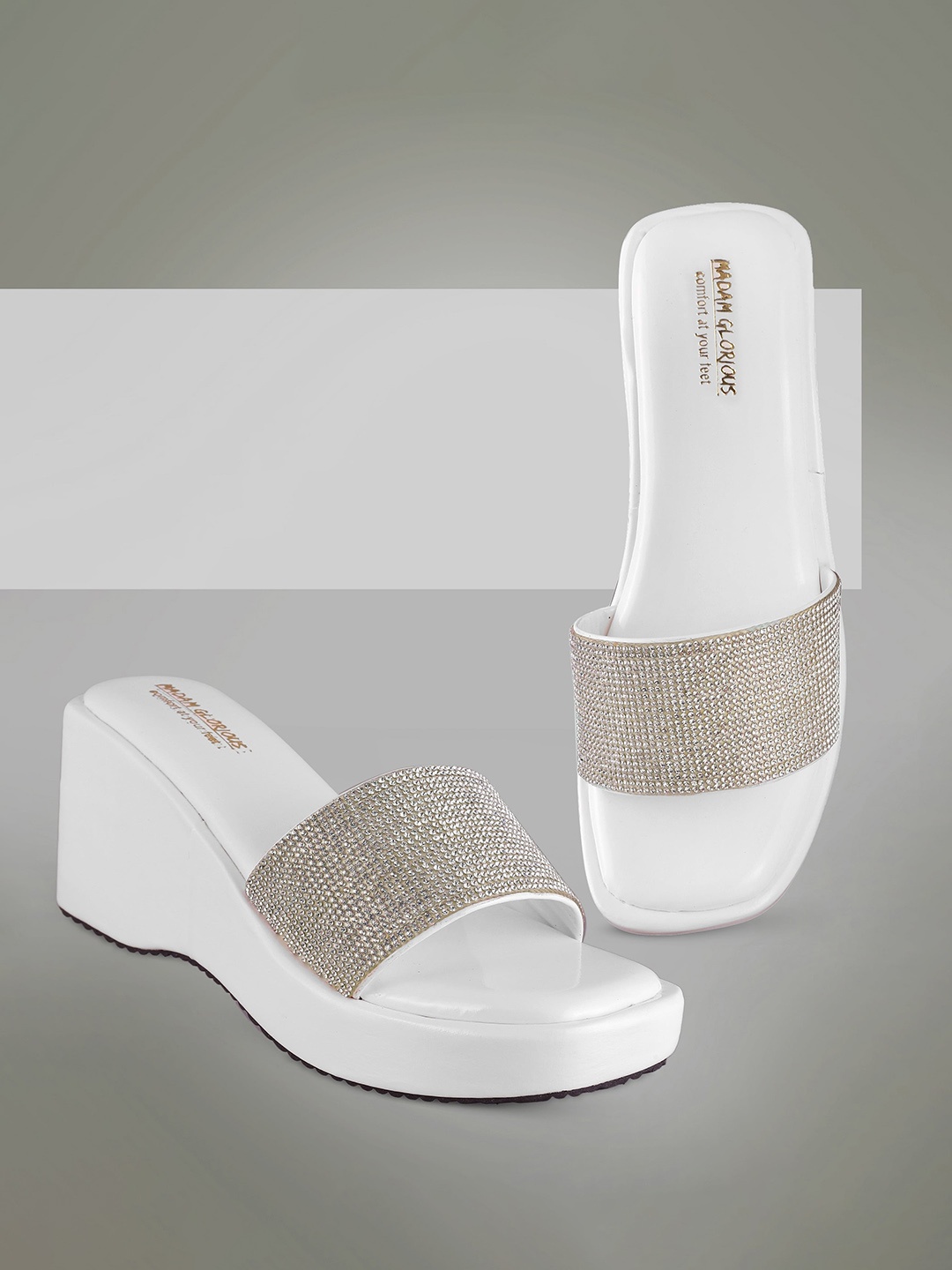 

madam glorious Embellished Wedge Heels, White