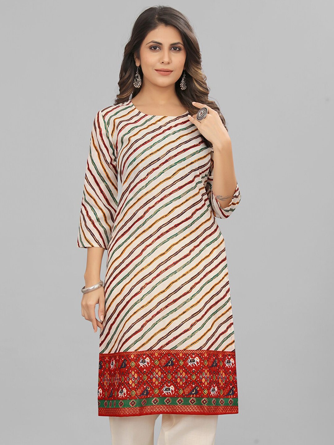 

Riti Leheriya Printed Pure Cotton Straight Kurta, White