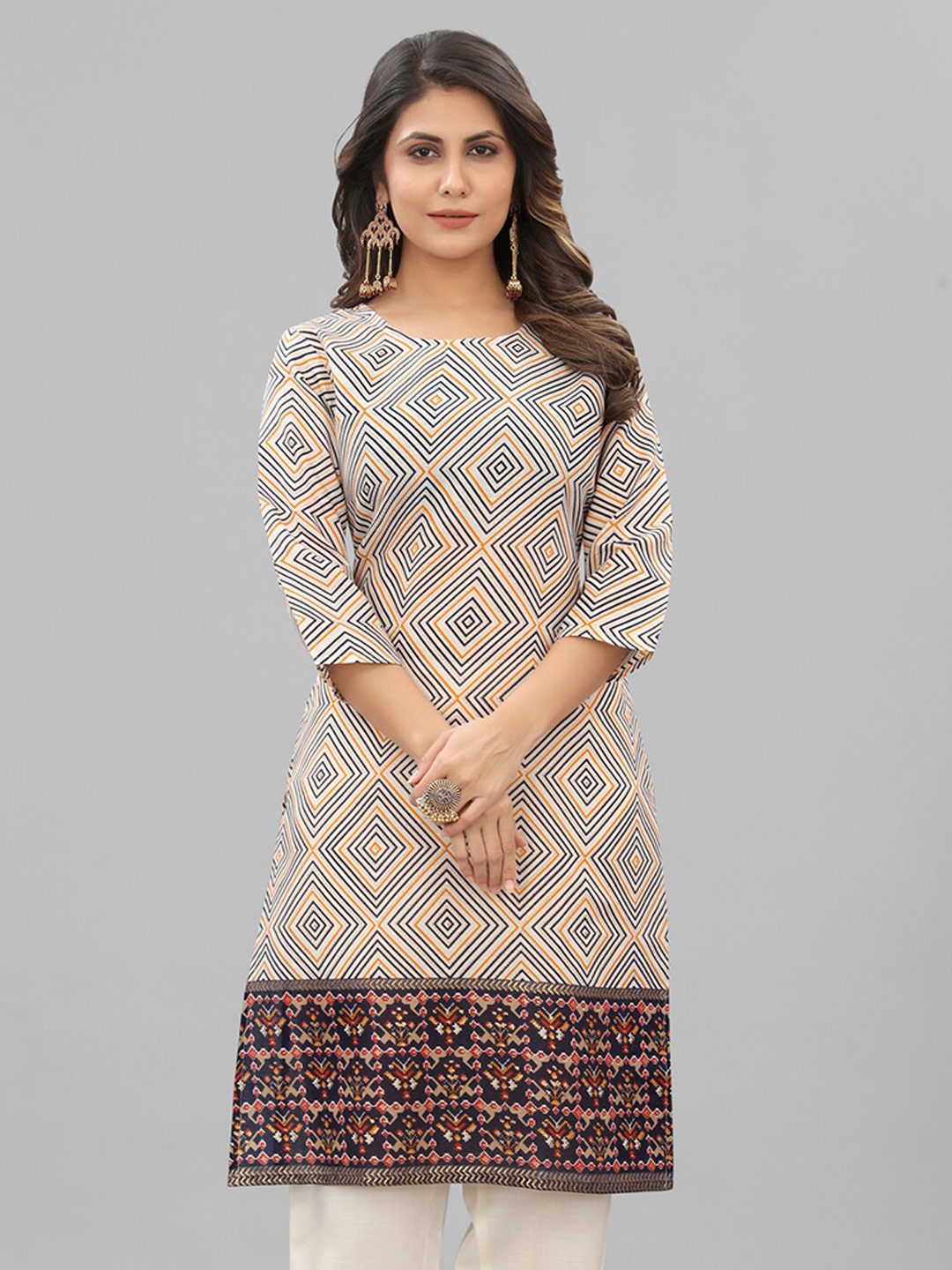 

Riti Geometric Printed Pure Cotton Straight Kurta, Navy blue