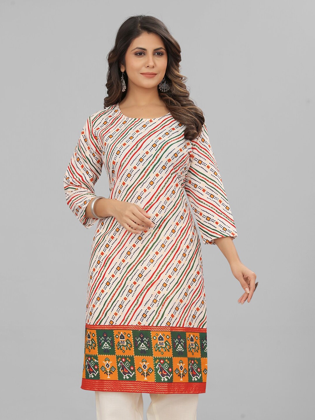 

Riti Ethnic Motifs Printed Pure Cotton Kurta, White