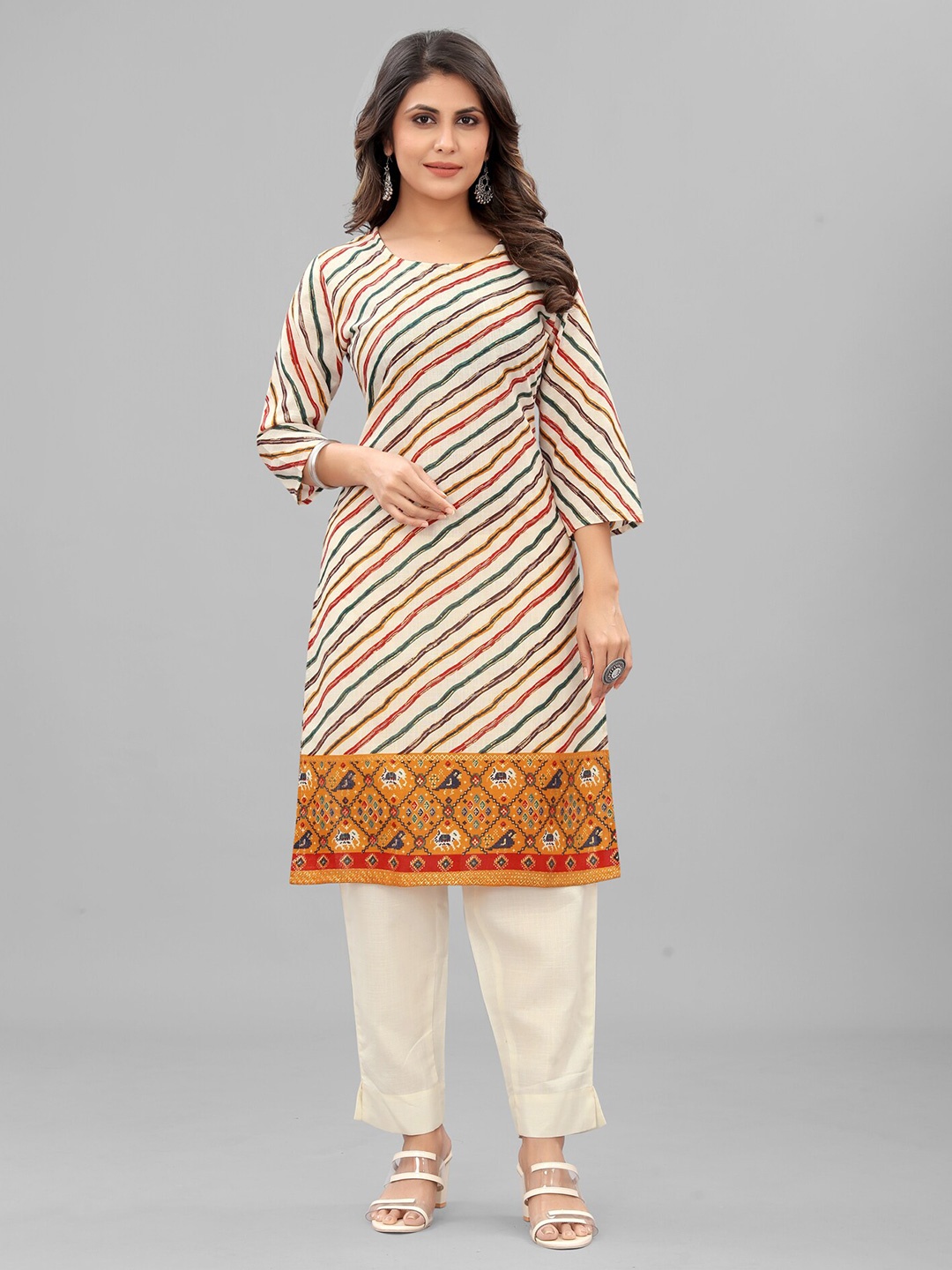 

Riti Round Neck Cotton Printed Kurta, Yellow