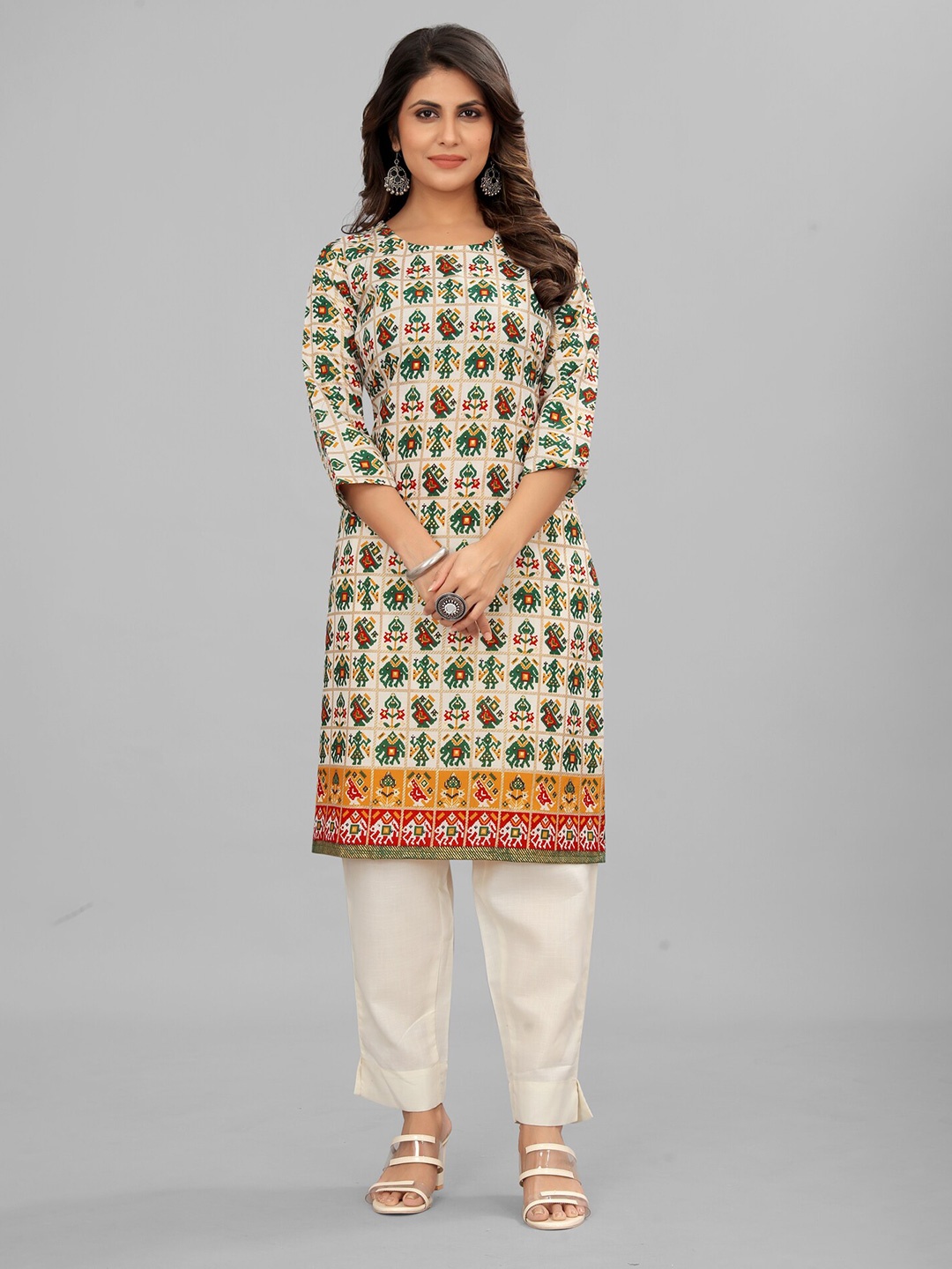 

Riti Ethnic Motifs Printed Pure Cotton Straight Kurta, Green