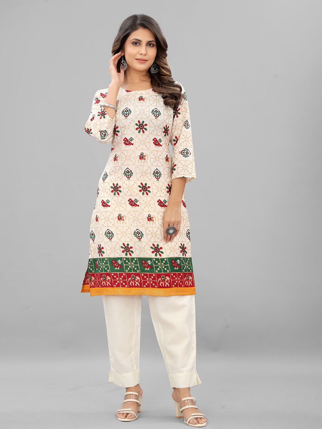

Riti Ethnic Motifs Printed Cotton Kurta, Beige