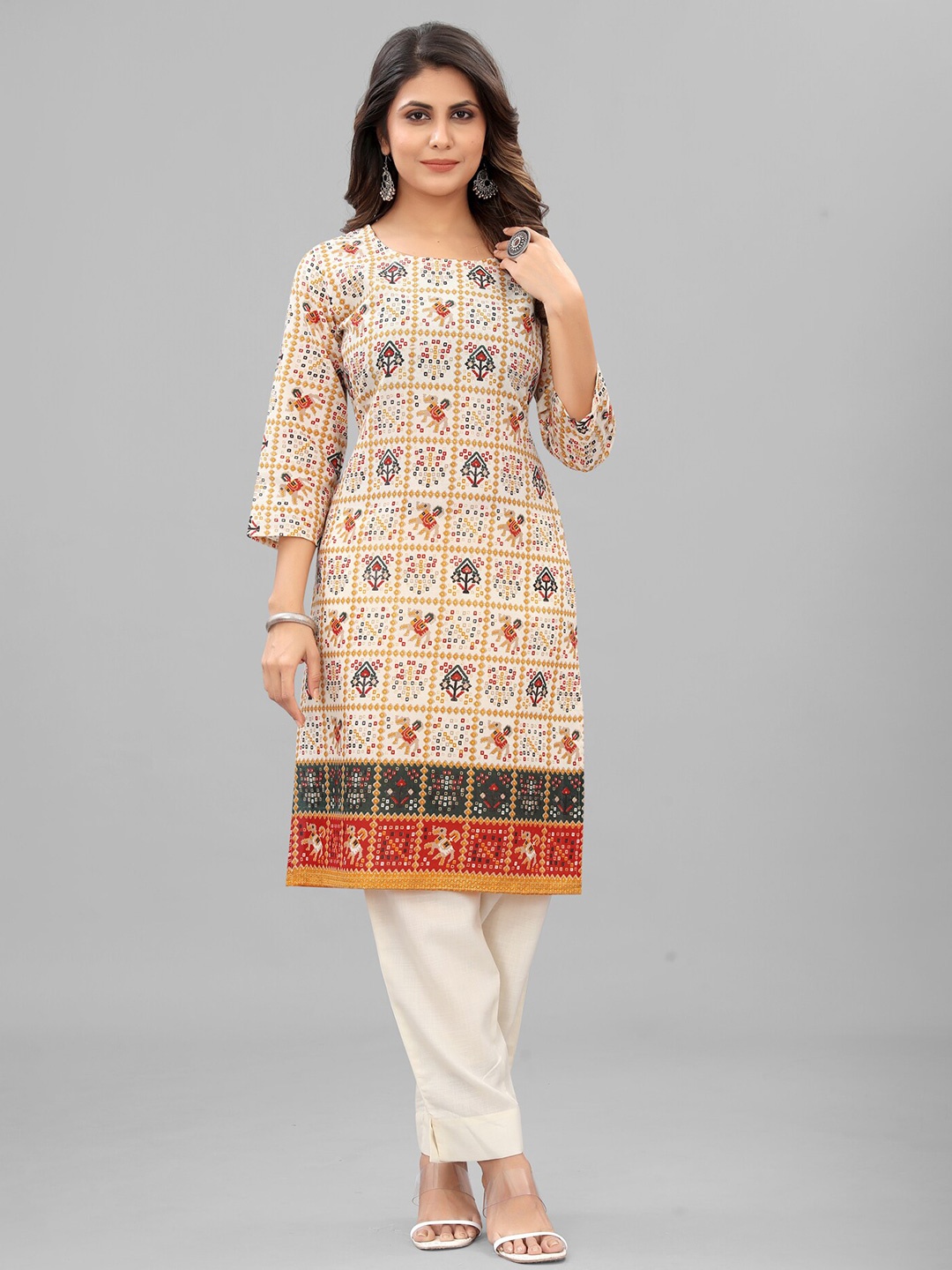 

Riti Ethnic Motifs Printed Pure Cotton Straight Kurta, White