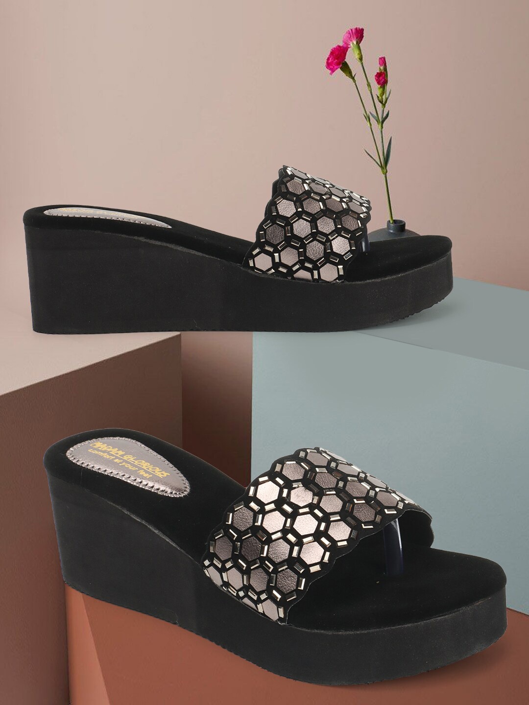 

madam glorious Embellished Flatform Heels, Metallic