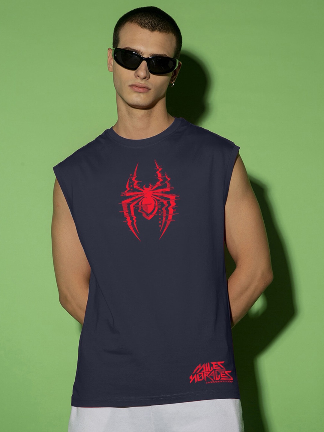

Bewakoof Spider-Man Graphic Printed Cotton Oversized Vest, Blue