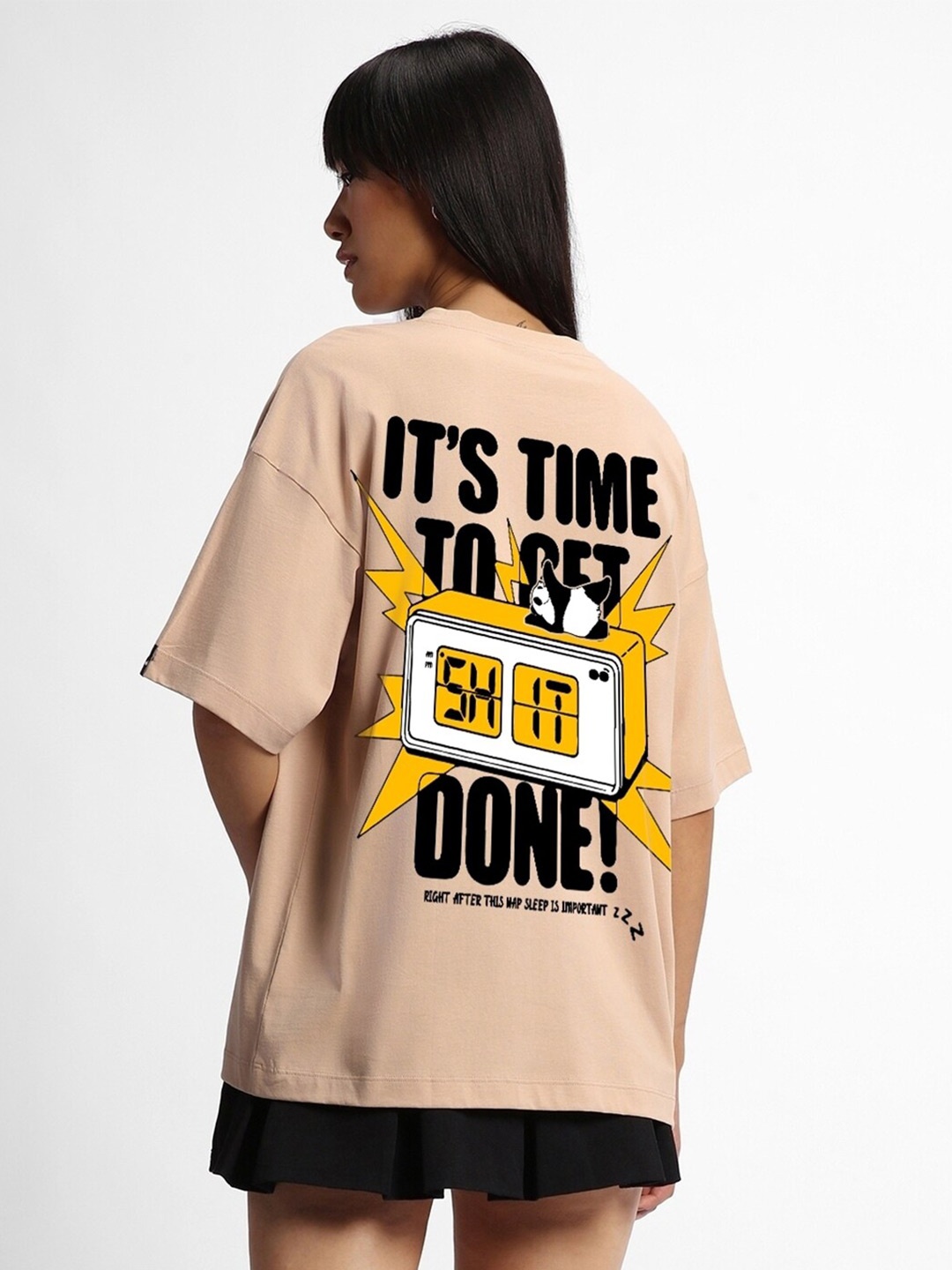 

Bewakoof Printed Pure Cotton Oversized Drop-Shoulder Sleeves T-shirt, Brown