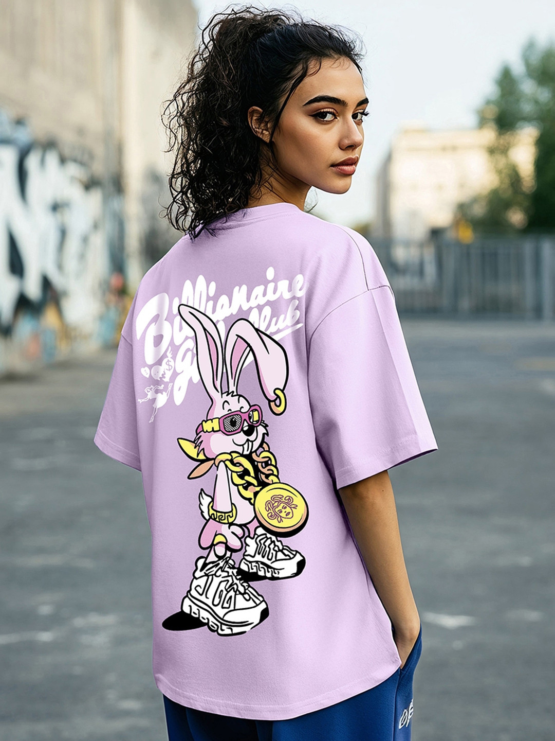 

Bewakoof Graphic Printed Oversized Pure Cotton T-shirt, Purple