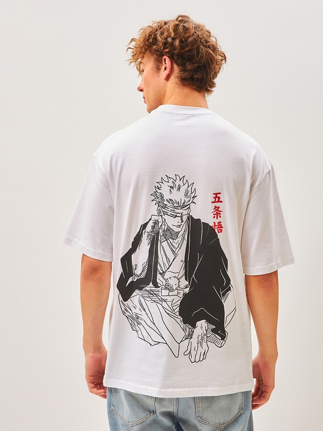 

Bewakoof Men Jujutsu Sorcerer Graphic Printed Oversized T-shirt, White
