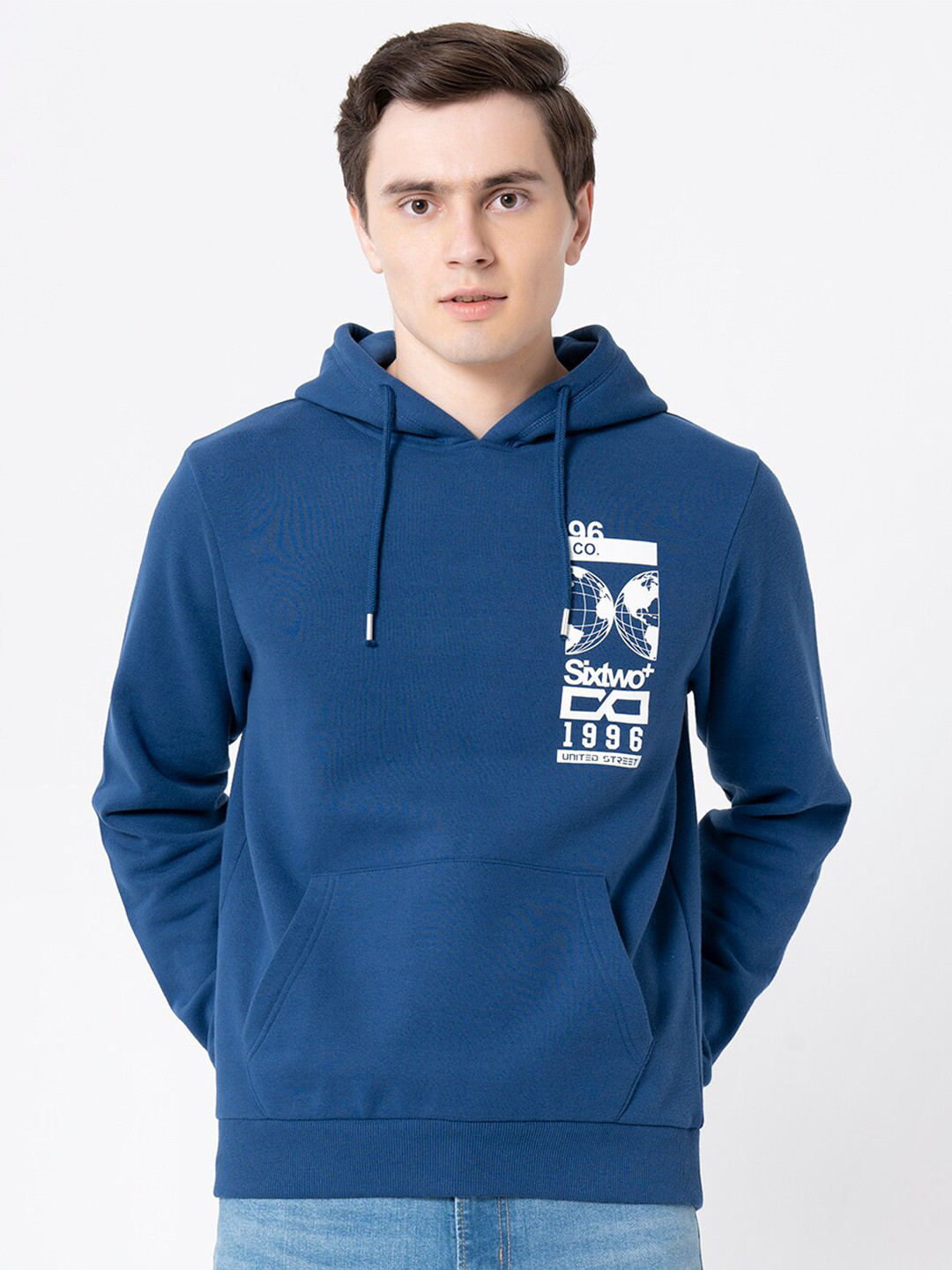 

Red Tape Men Graphic Print Hooded Sweatshirt, Blue