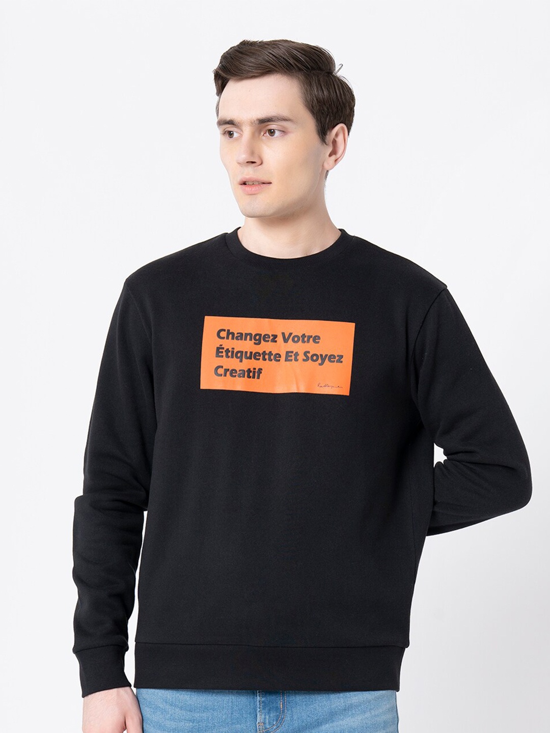 

Red Tape Typography Printed Long Sleeves Pullover Sweatshirt, Black
