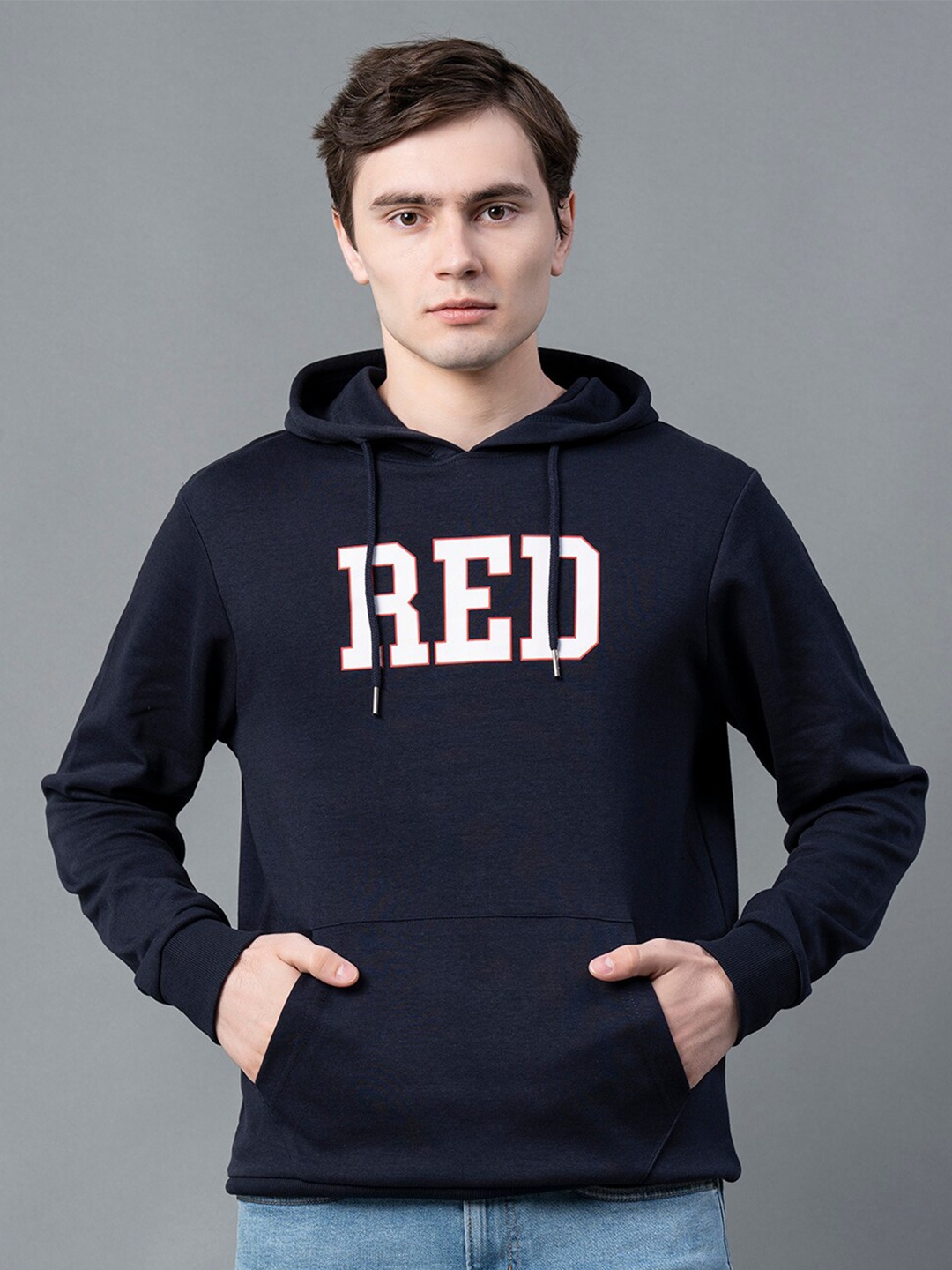

Red Tape Typography Printed Hooded Pullover Sweatshirt, Navy blue