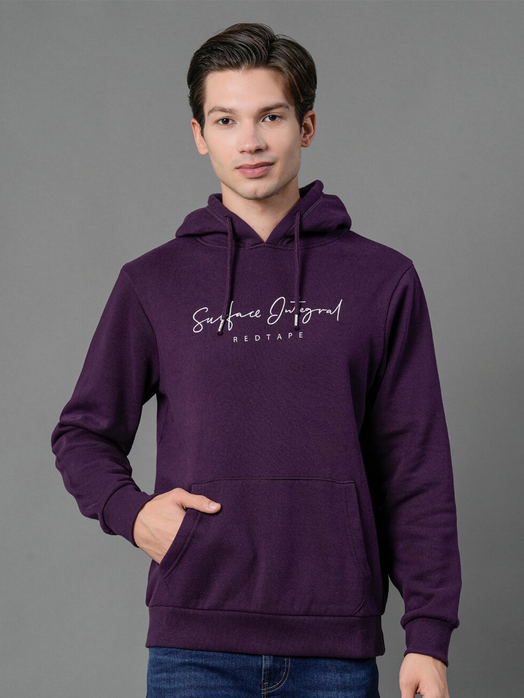 

Red Tape Men Graphic Print Fleece Hooded Sweatshirt, Purple