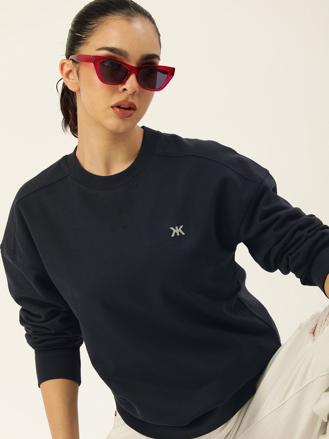 

Kook N Keech Women Solid Pullover Sweatshirt, Navy blue