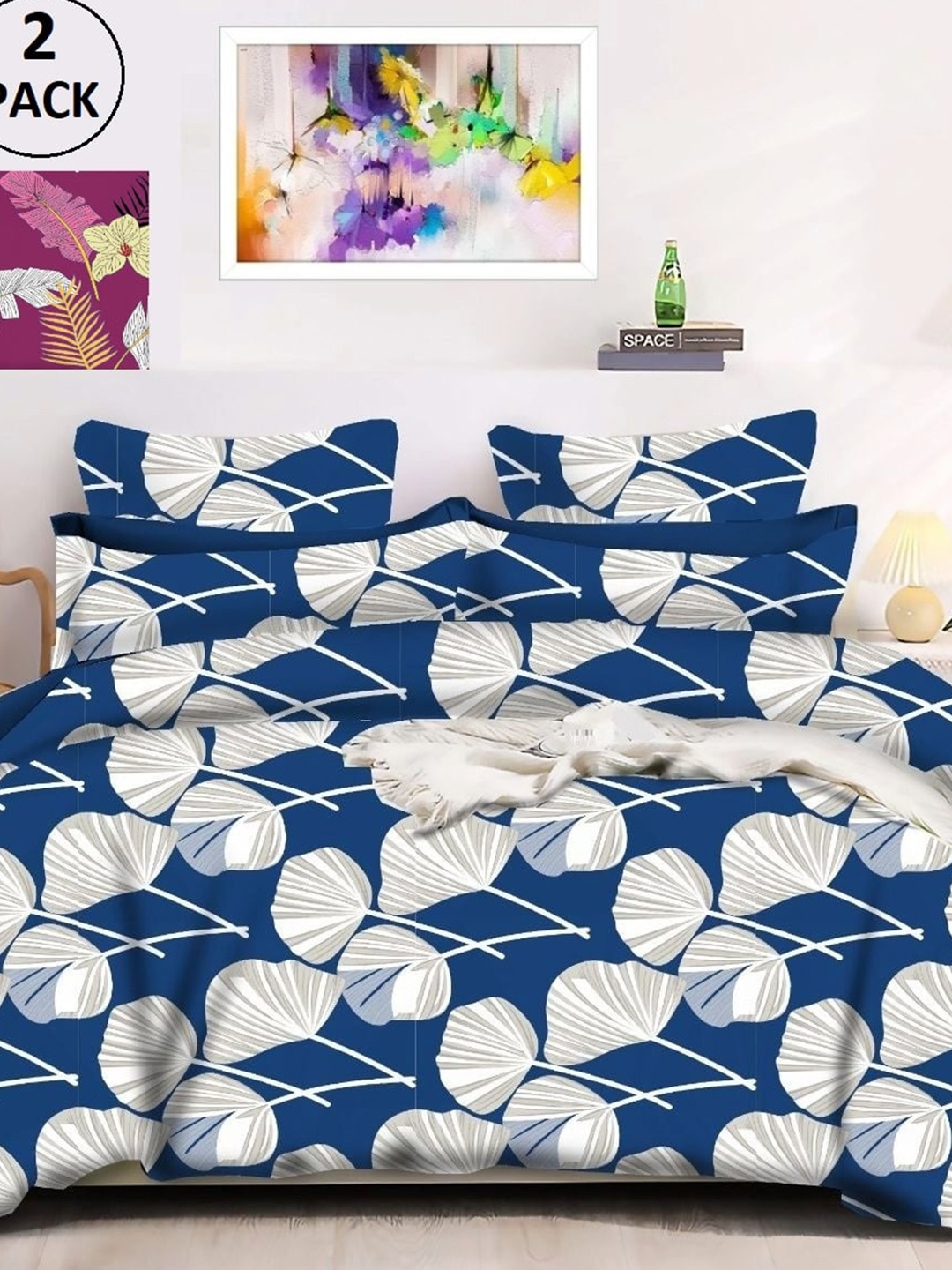 

Stylespace by Isha Blue Floral Polycotton 240 TC 2 King Bedsheet & 4 Pillow Covers