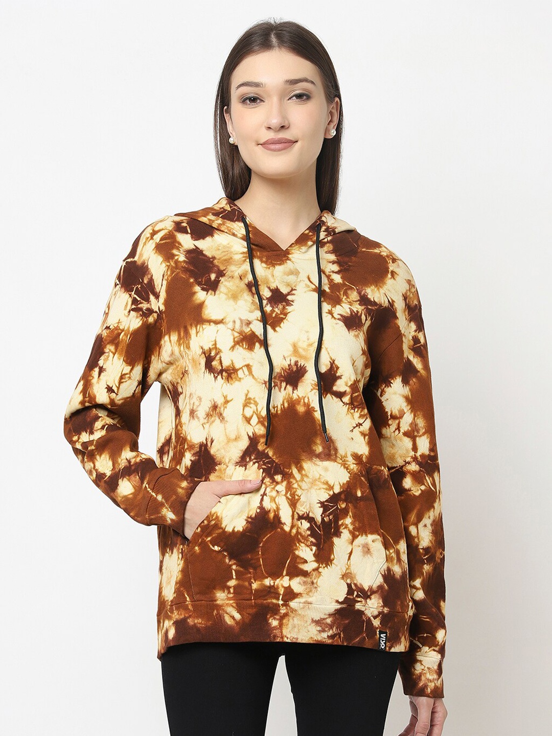 

VISO Abstract Printed Hooded Pullover Sweatshirt, Brown