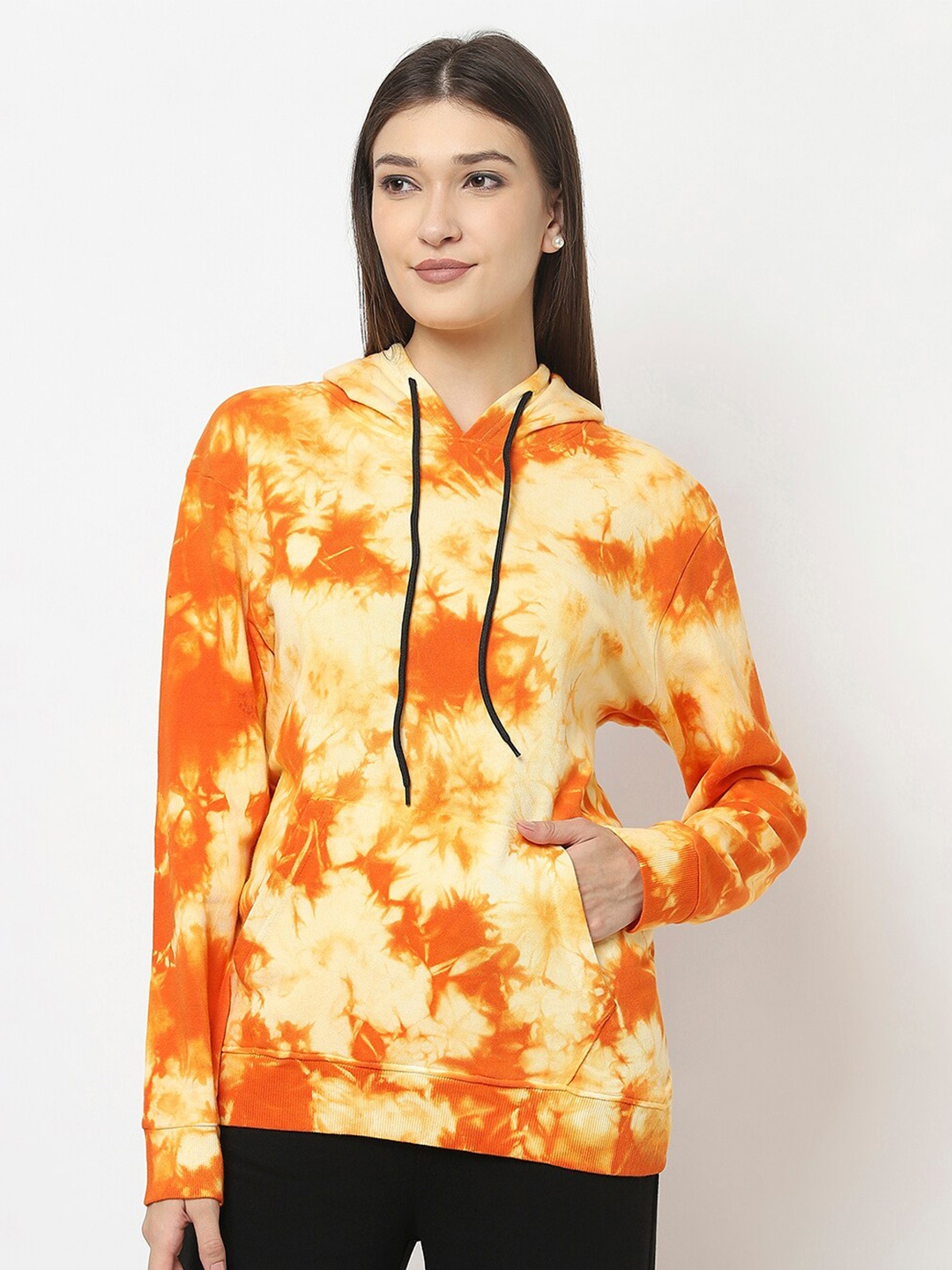 

VISO Abstract Printed Hooded Pullover Sweatshirt, Orange