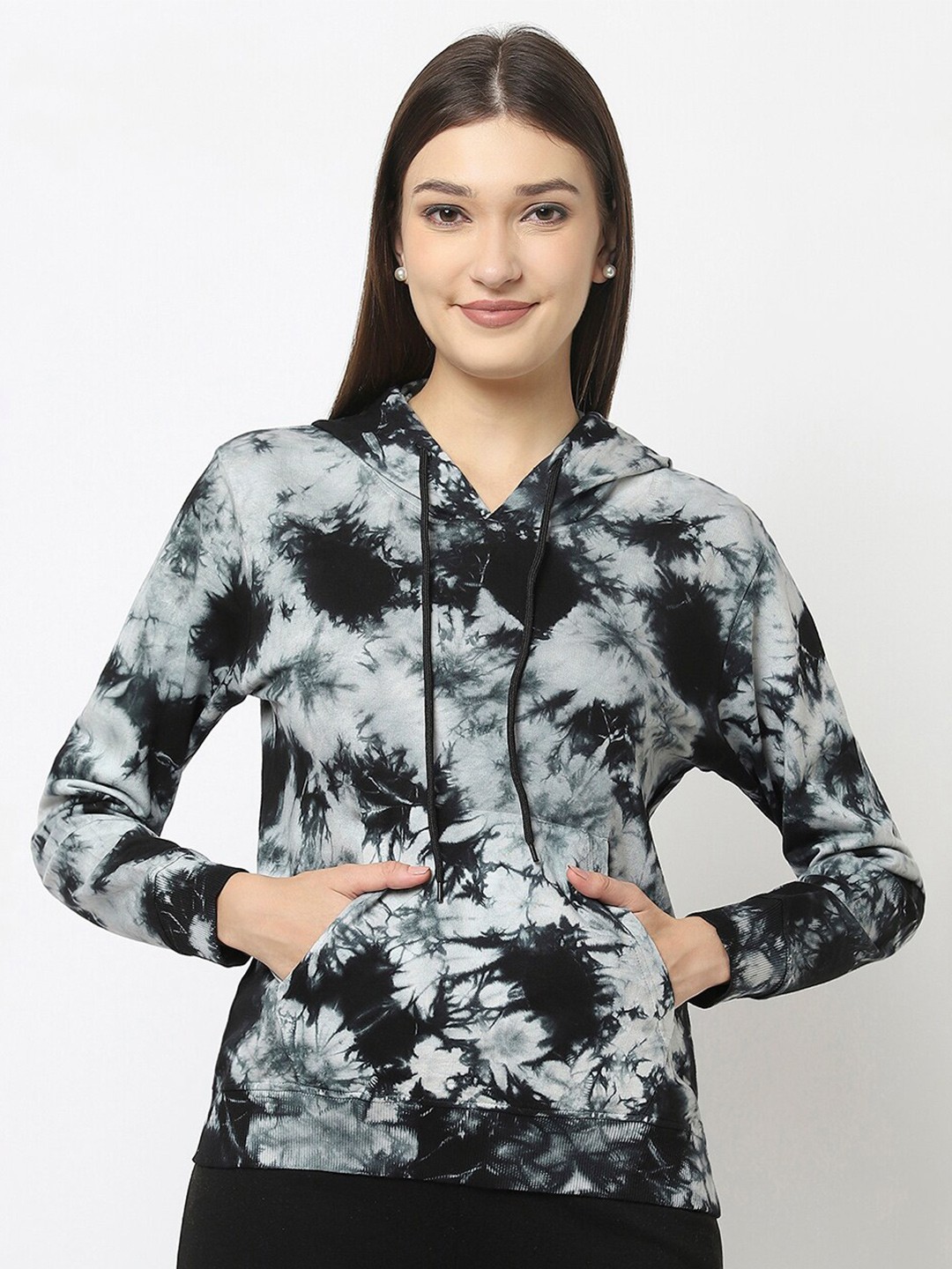 

VISO Abstract Printed Hooded Pullover Sweatshirt, Black