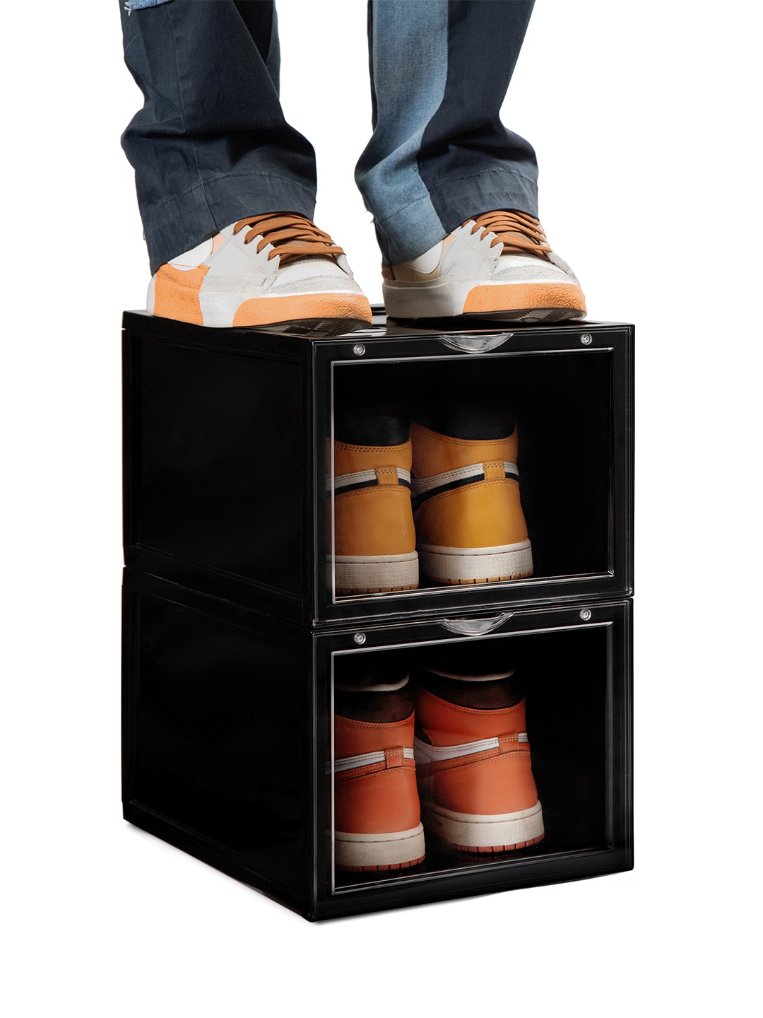 

SNEAKARE Unisex Black Pack of 2 Front Drop Shoe Storage Organizer