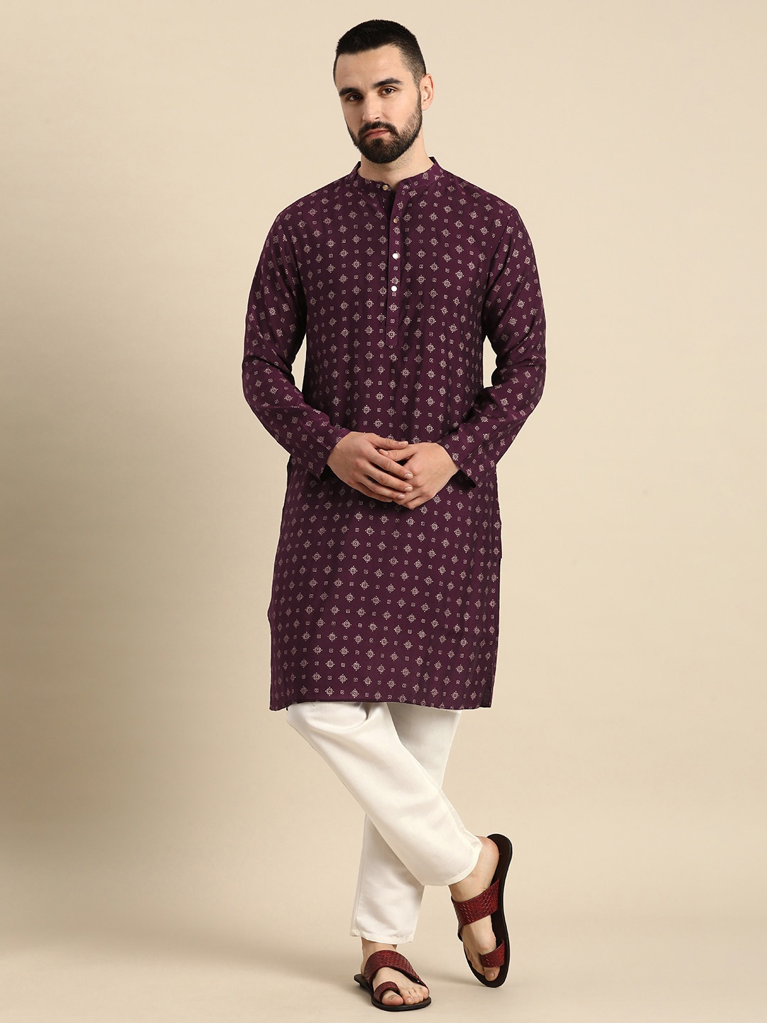 

Anouk Men Ethnic Motifs Printed Regular Kurta with Pyjamas, Purple