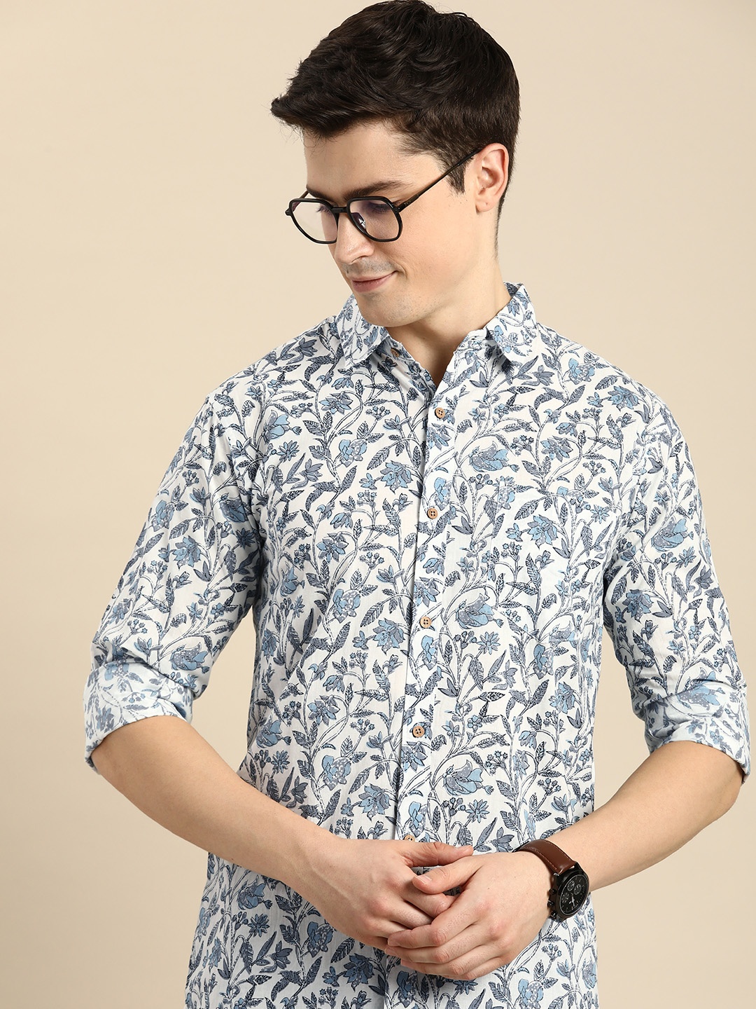 

Anouk Men Relaxed Floral Printed Pure Cotton Casual Shirt, White