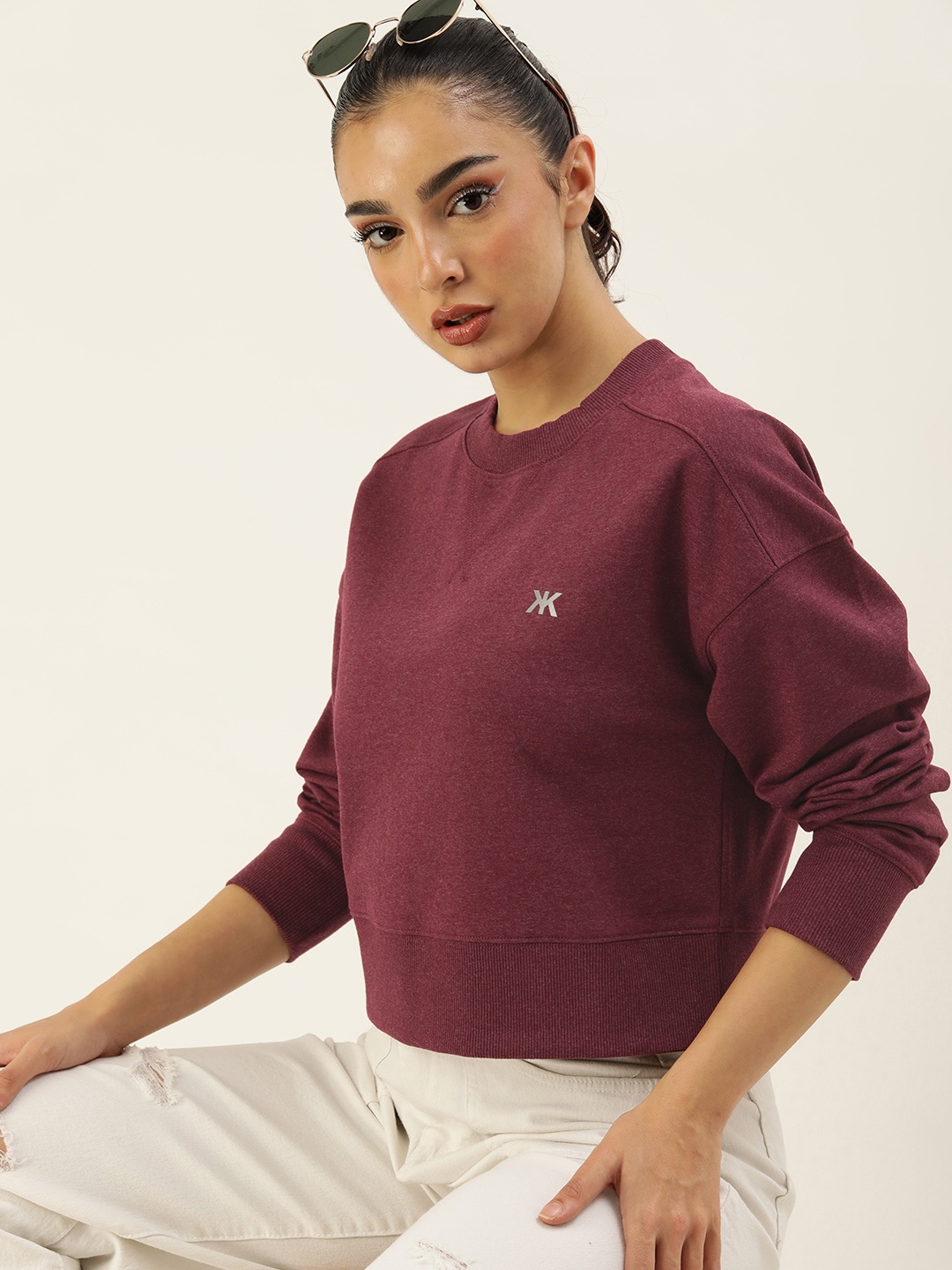 

Kook N Keech Women Solid Pullover Sweatshirt, Maroon