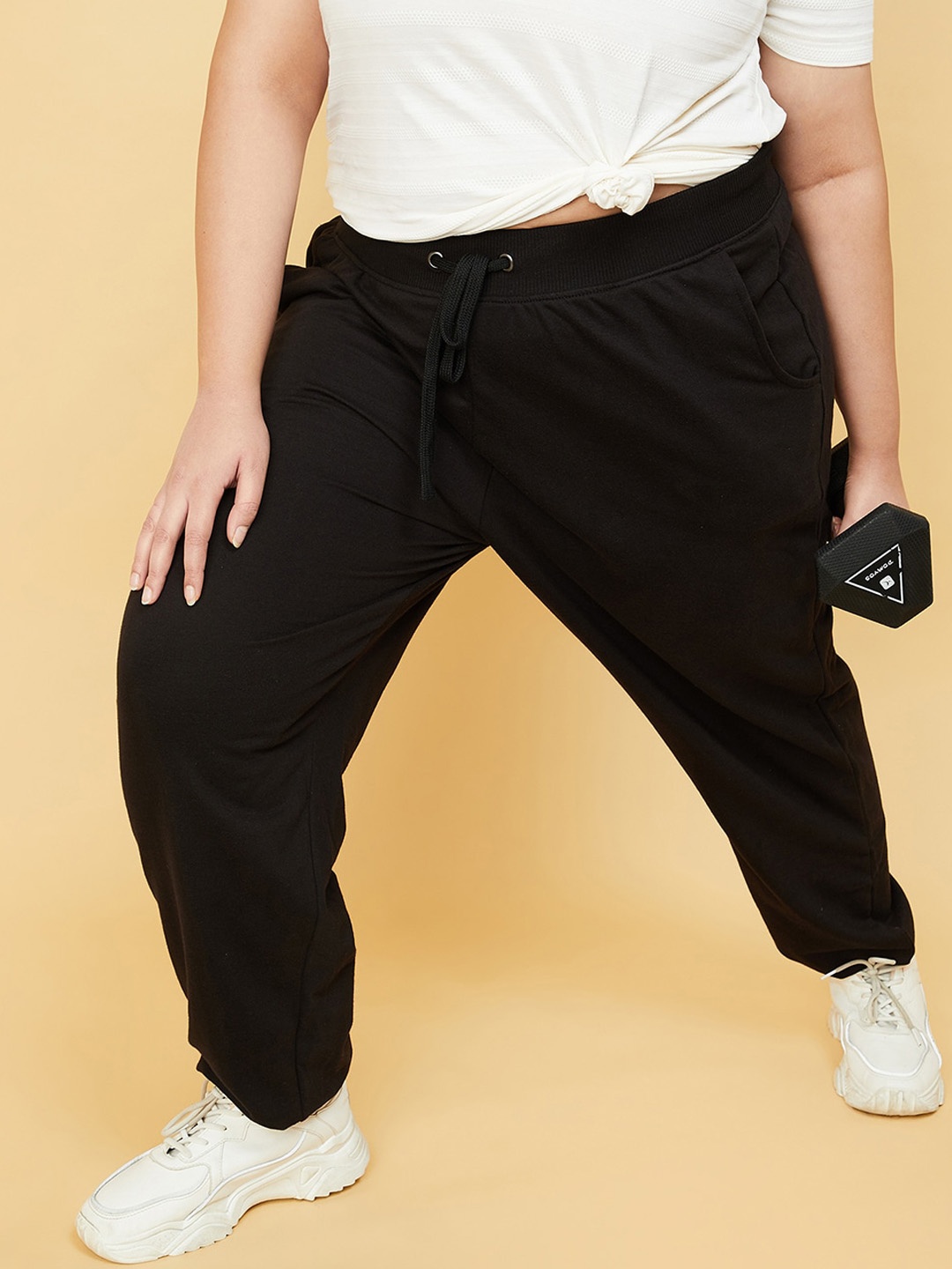 max Plus Size Women Mid-Rise Drawcord Joggers, Black